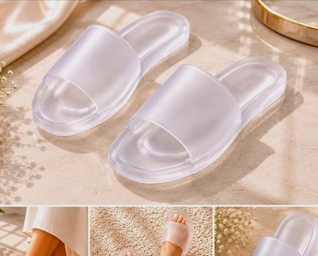 Women’s White Jelly Rubber Slide Sandals Slip-On Lightweight Non-Slip US 8.5