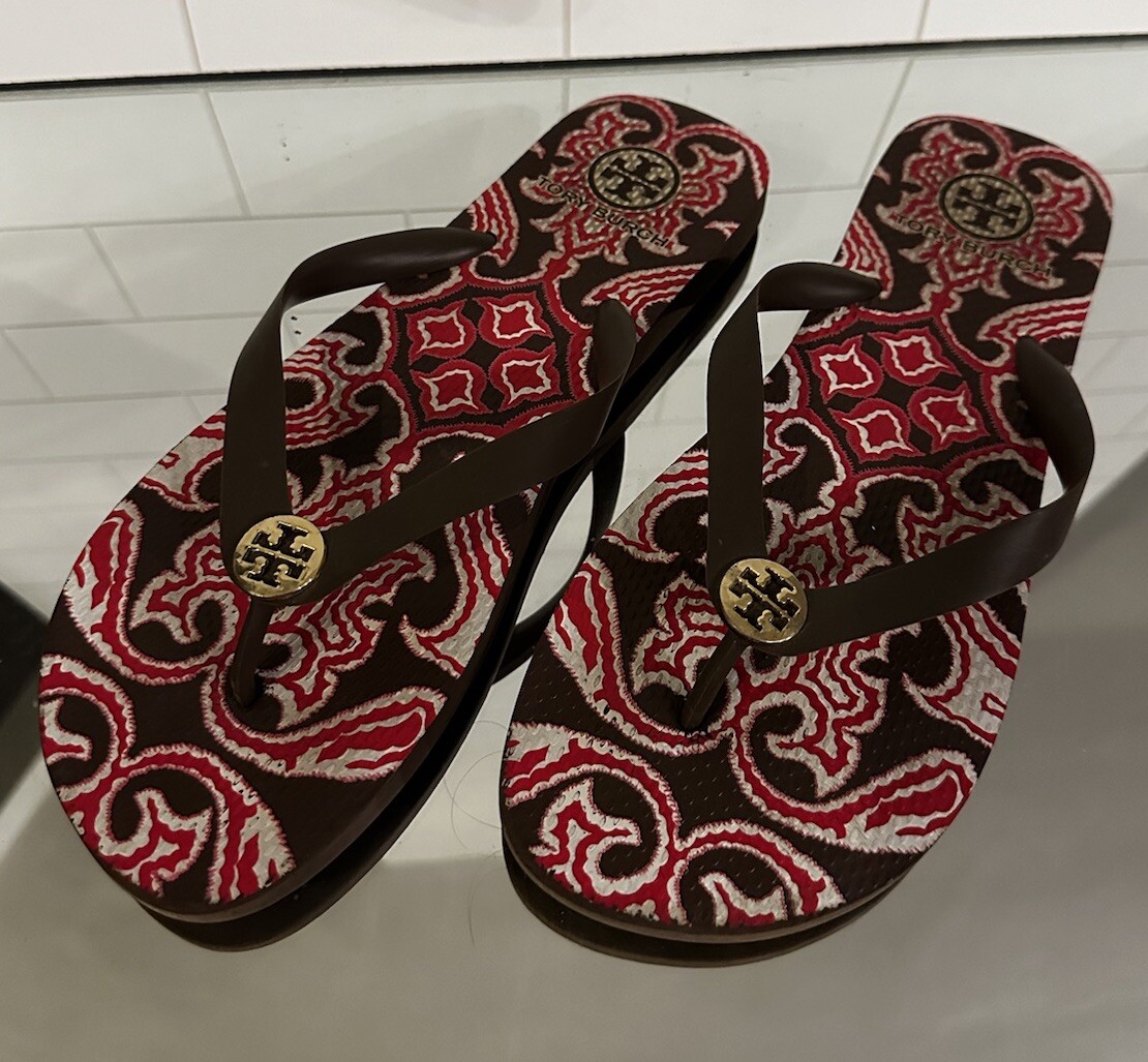 TORY BURCH FLIP FLOPS THONG SANDALS Burgundy Red Brown Color Size Unknown
