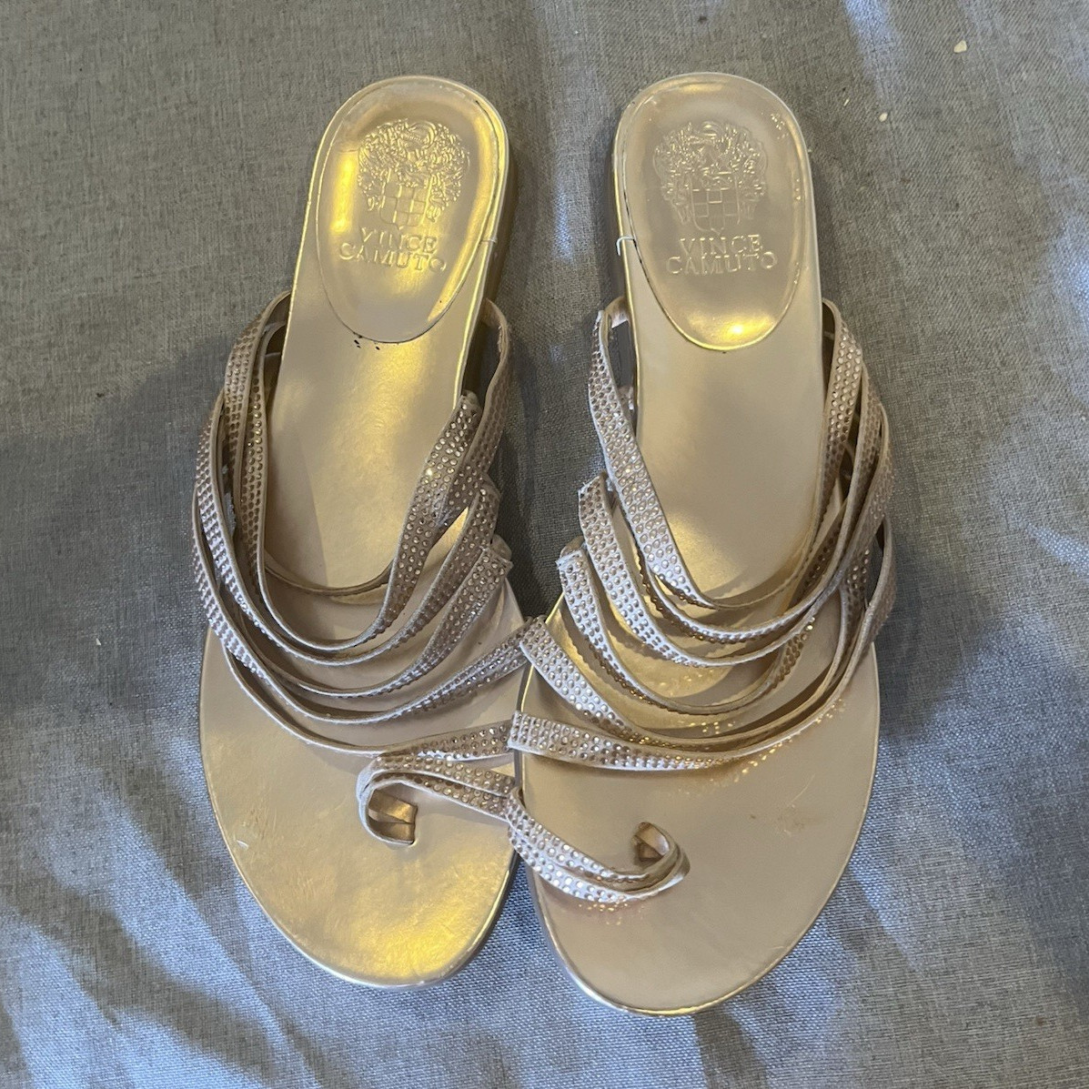 Vince Camuto Women’s Rose Gold Leather Strappy Slip-On Sandals Solid Size 10