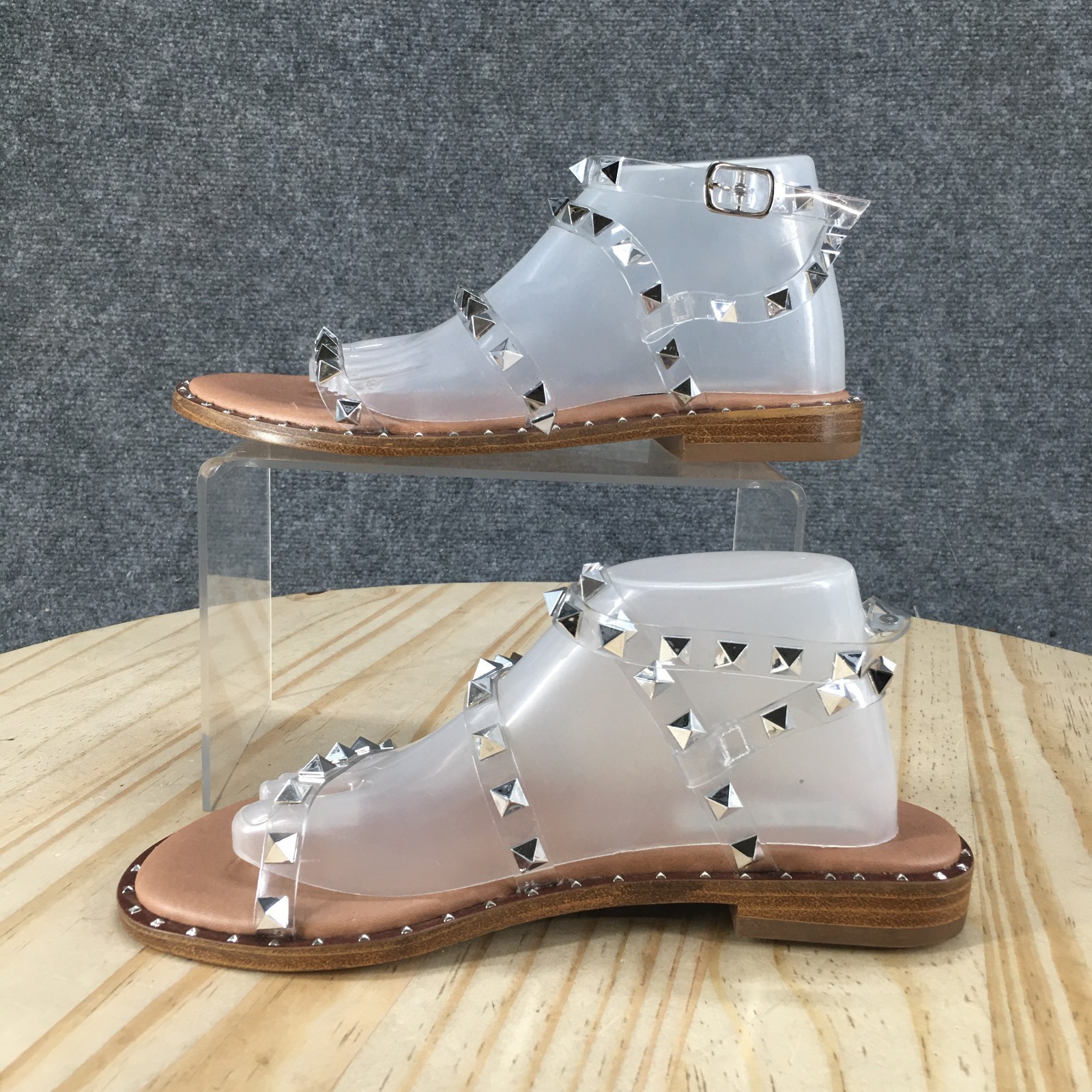 Steve Madden Sandals Womens 5 M Travel Strappy Silver Casual Studded Flats NEW