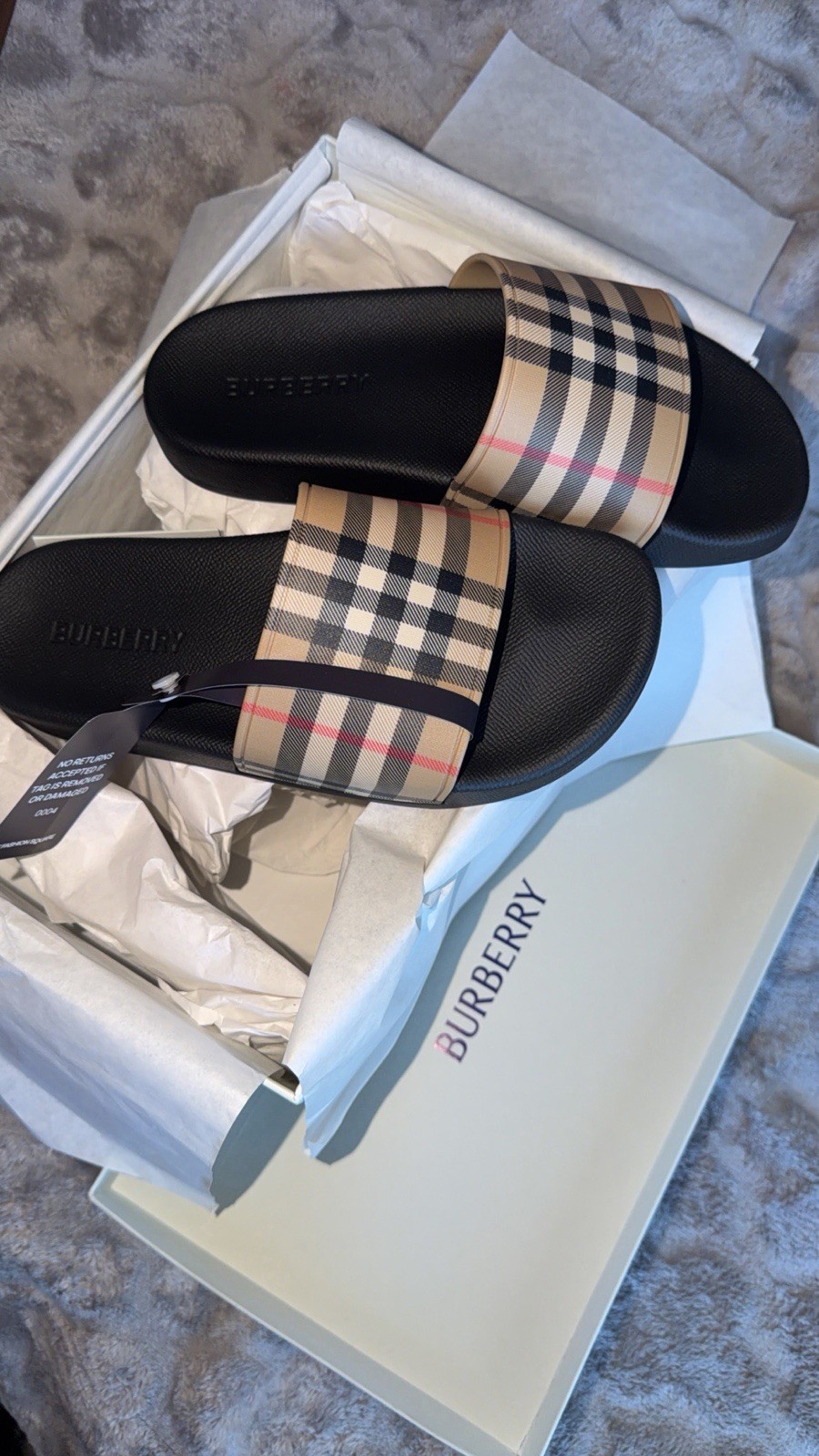 New Burberry Slides Women’s Size 37. Never Worn. Great Condition. Fresh In Box.