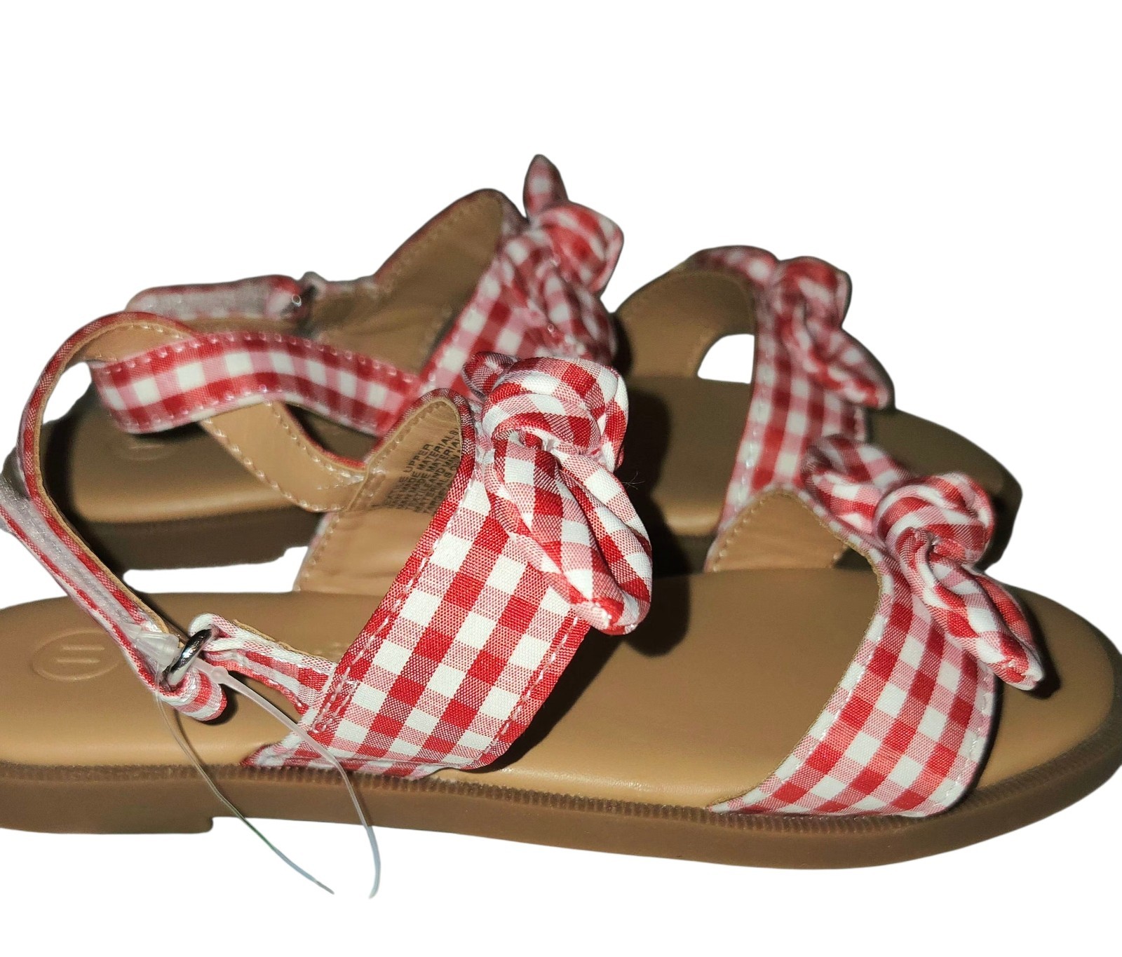 Cat & Jack Teens Red/White Gingham Bow Ankle Strap Buckle Sandals 11 Kids.