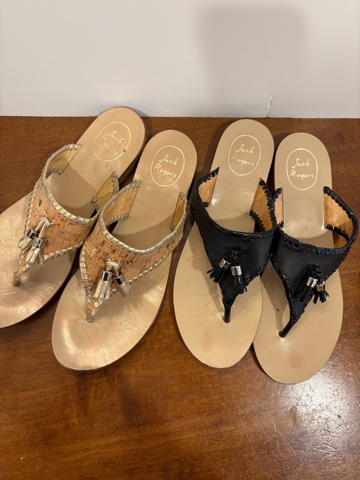 Jack Rogers Alana flat leather sandals TWO PAIR Women’s size 10,11M