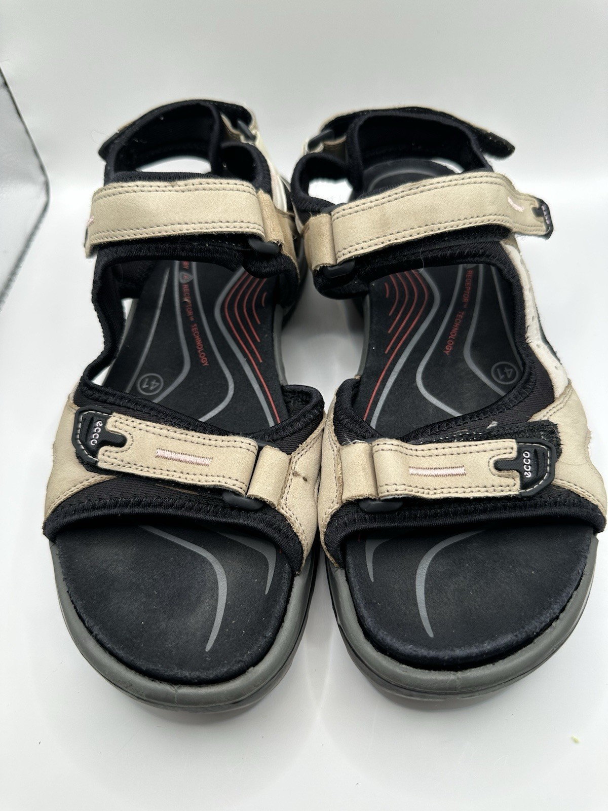 ECCO Women’s Yucatan Sport Sandals EU 41 US 10/10.5 Tan Light Beige Leather EUC