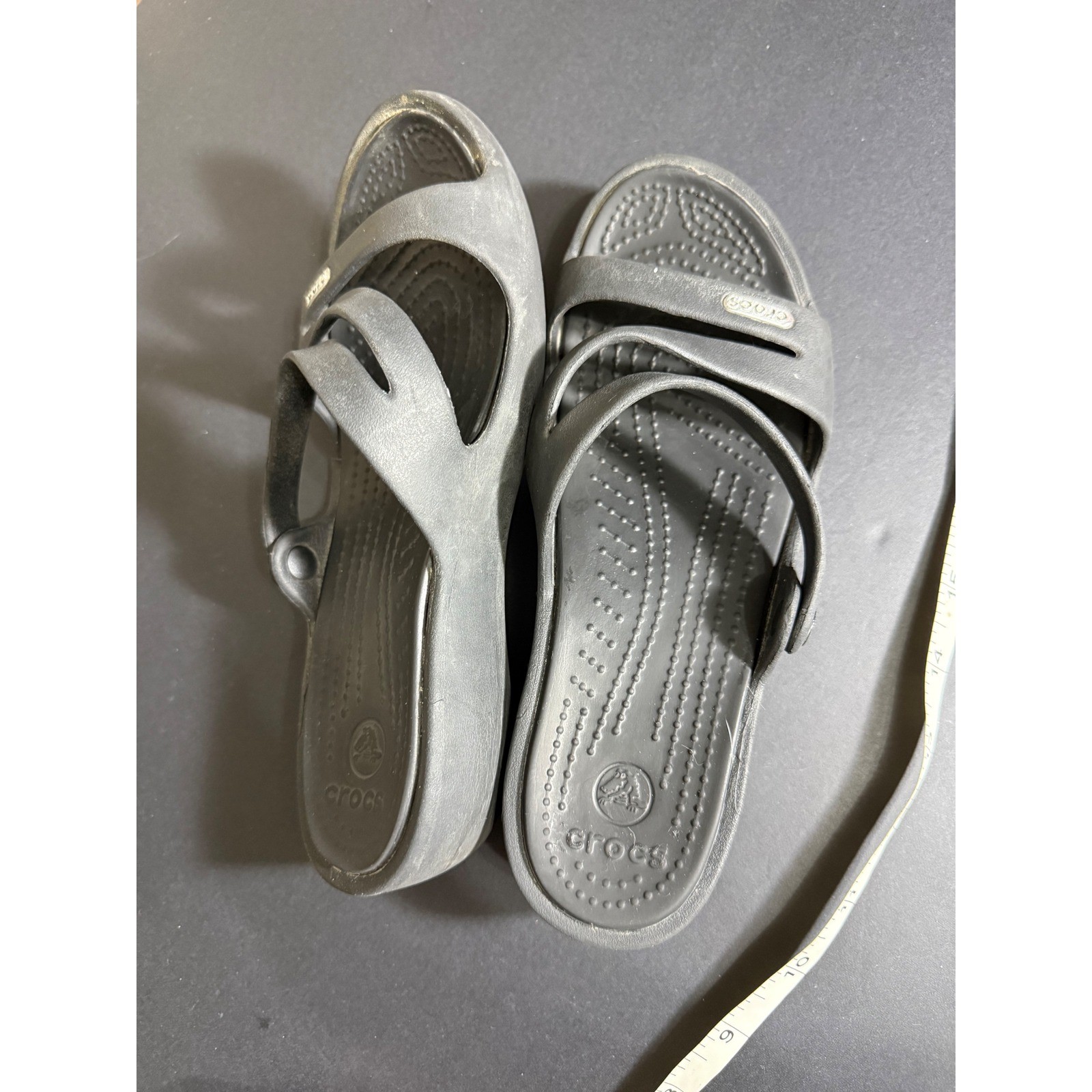 Crocs Patricia Black Wedge Sandals Strappy Slide Shoes Womens Size 6 W6