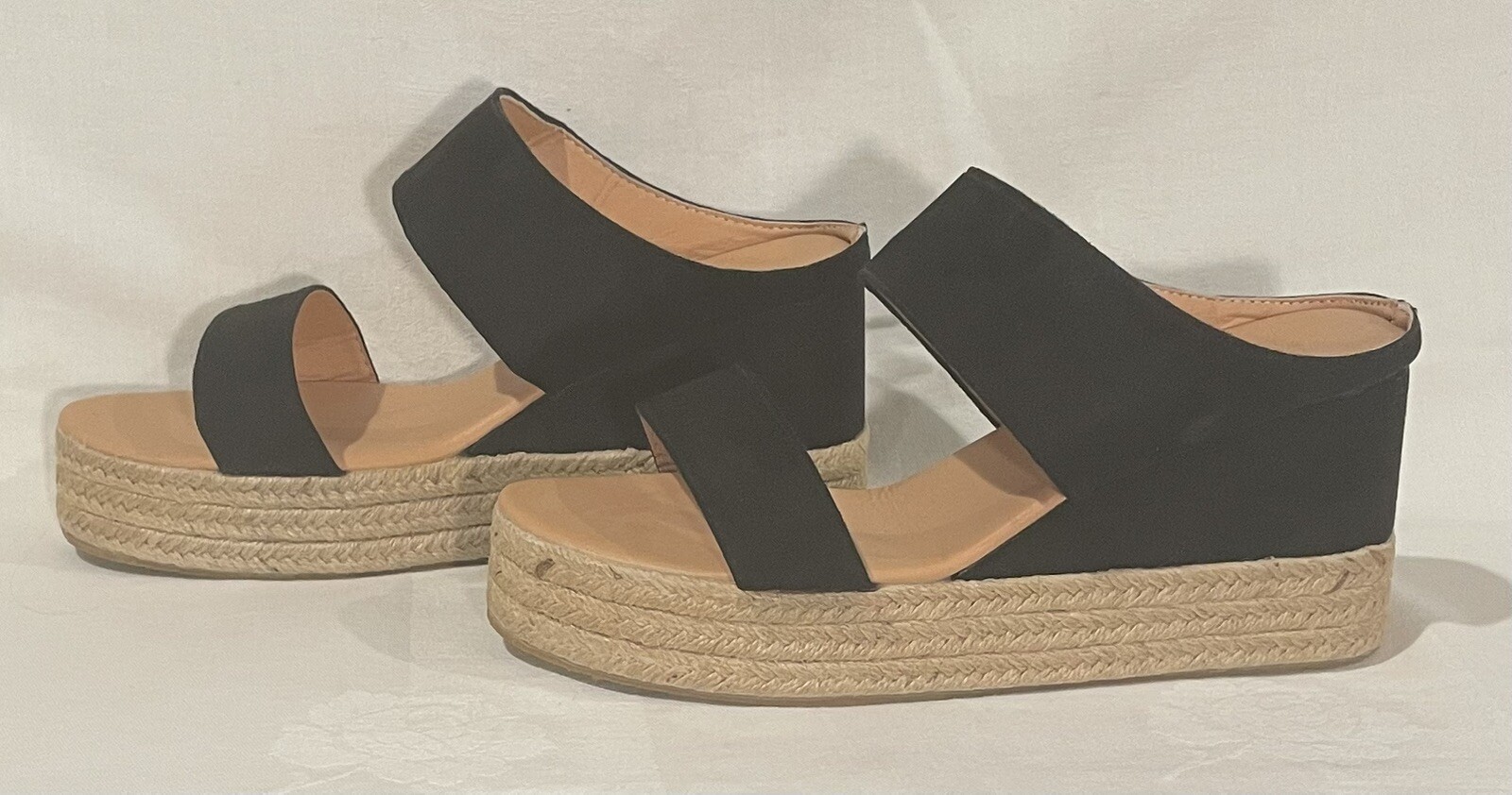 Black Faux Suede Espadrille Sandal NEW Sz 8 Brand Unknown
