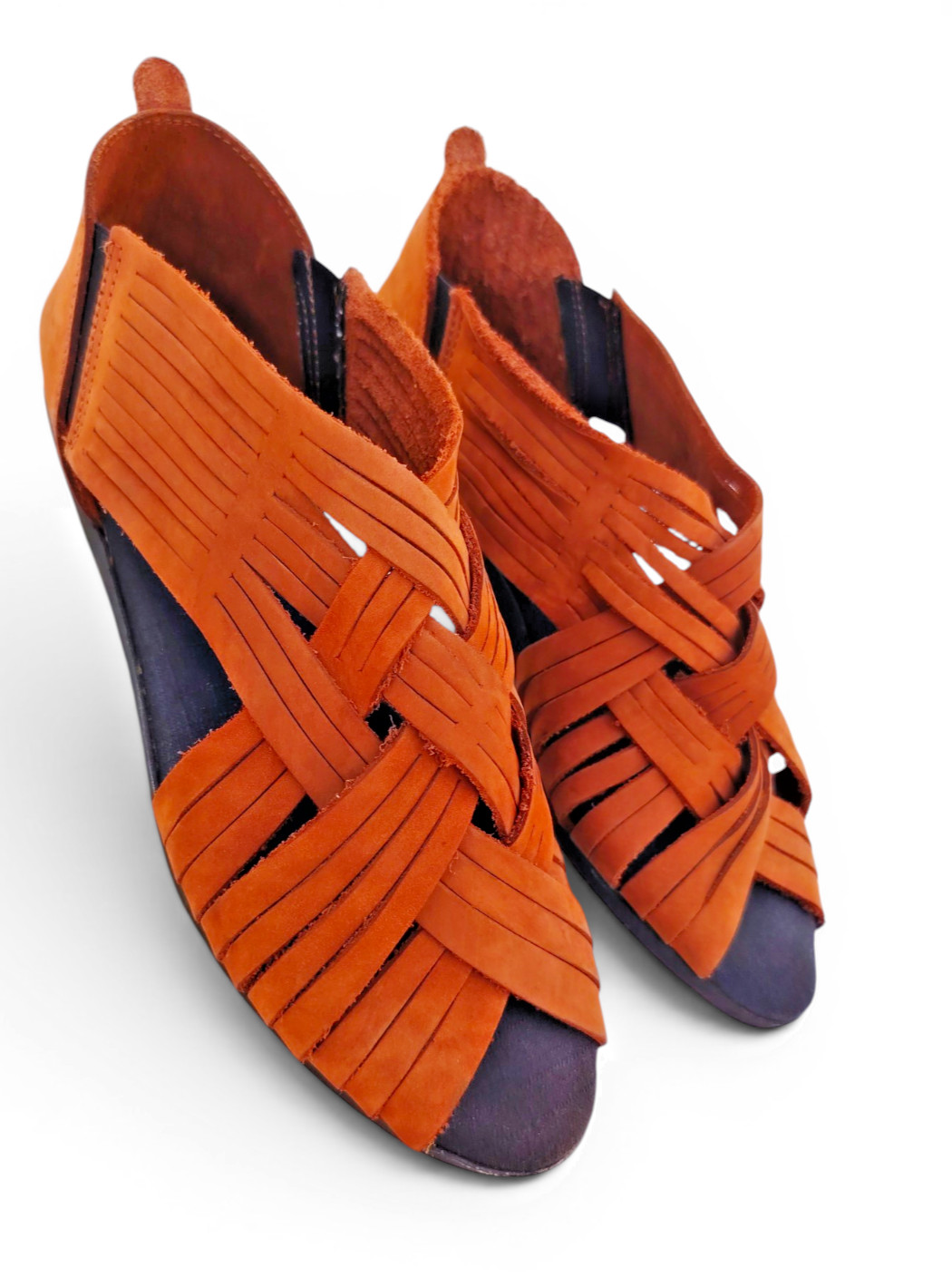 Made in Italy Womens Woven Leather Huarache Sandals Cognac Brown Flat Comfort EU