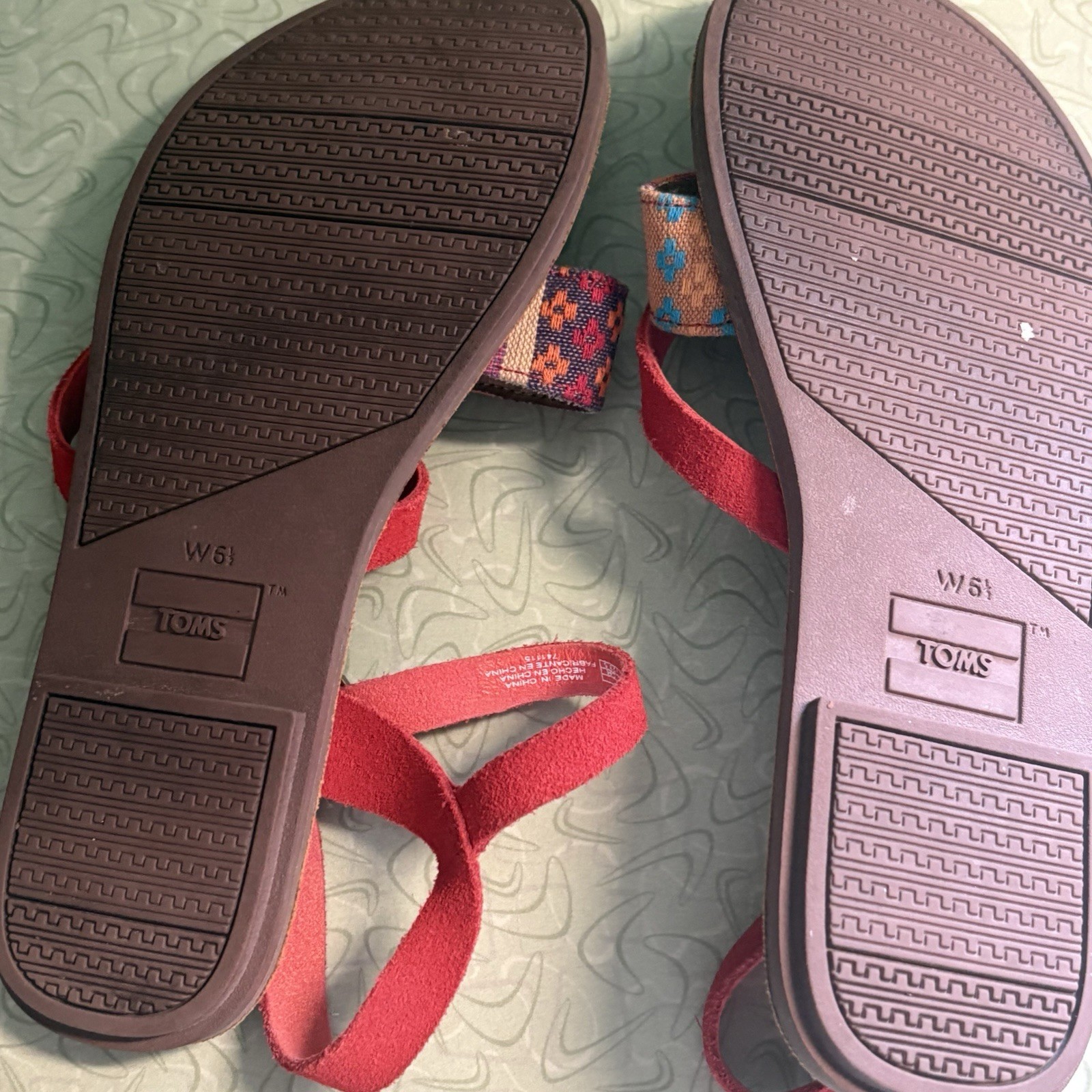 TOMS Womens Red Suede Woven Canvas Strappy Slingback Sandals Sz 6.5 NEW Boho