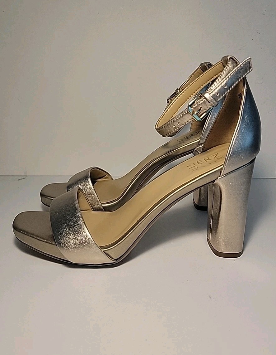 Naturalizer Joy Leather Light Bronze Metallic Heeled Dress Sandals Size 8.5M New