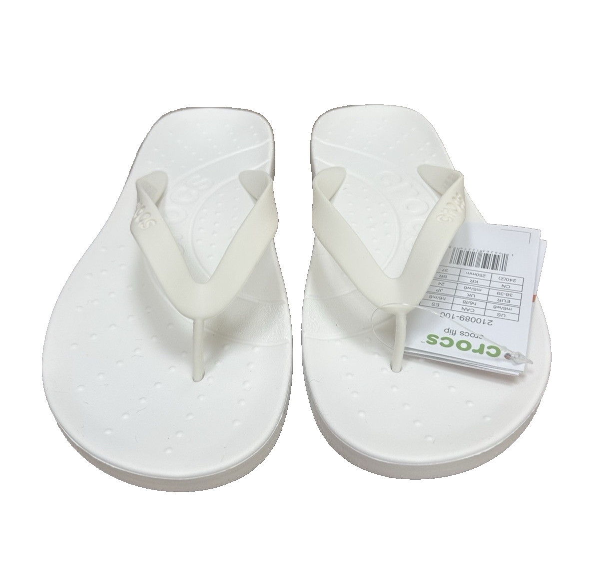 Crocs Unisex US Size Men 6/ Women 8 White Blanc Flip Flop Sandals New with Tags