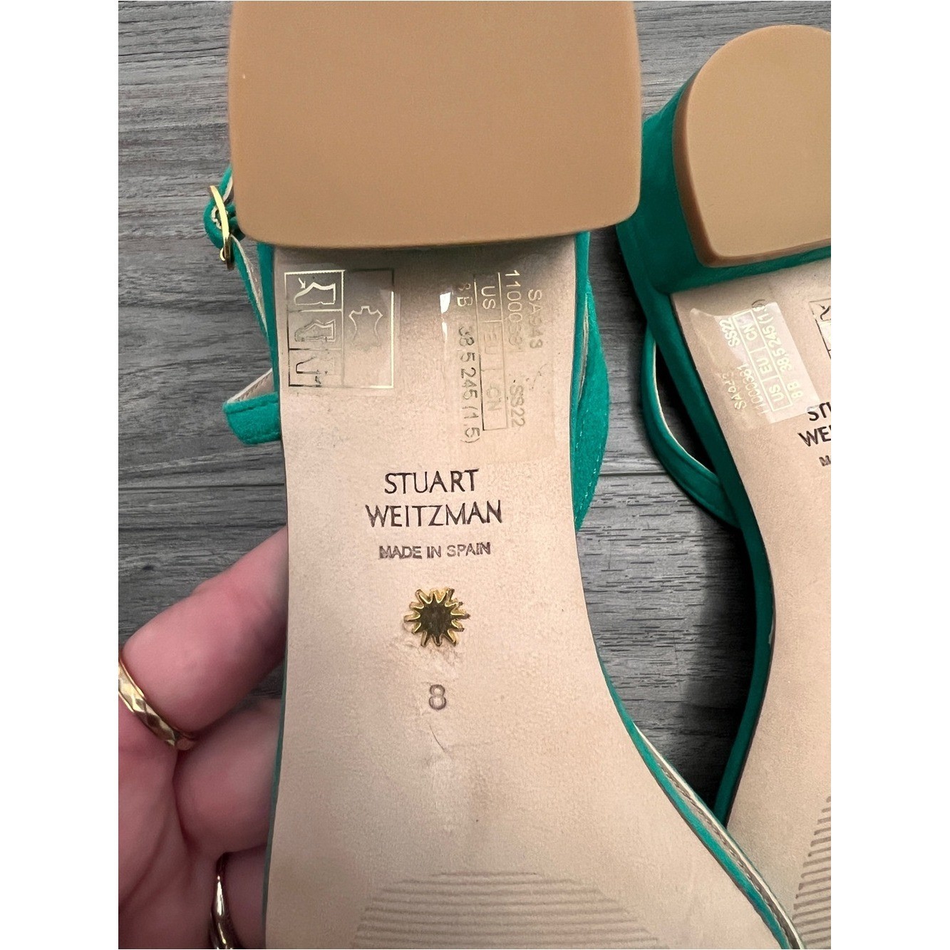 Stuart Weitzman Green Teal Suede Strappy Flat Sandals Made in Spain