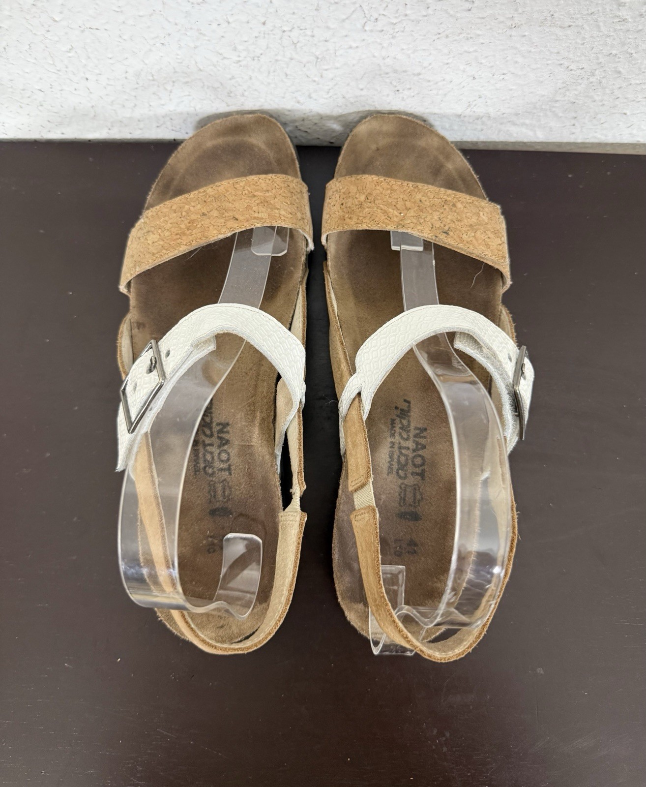 Naot Norah Cork & White Leather Sandals EU 41/ US 10-10.5 Women Comfort Leather