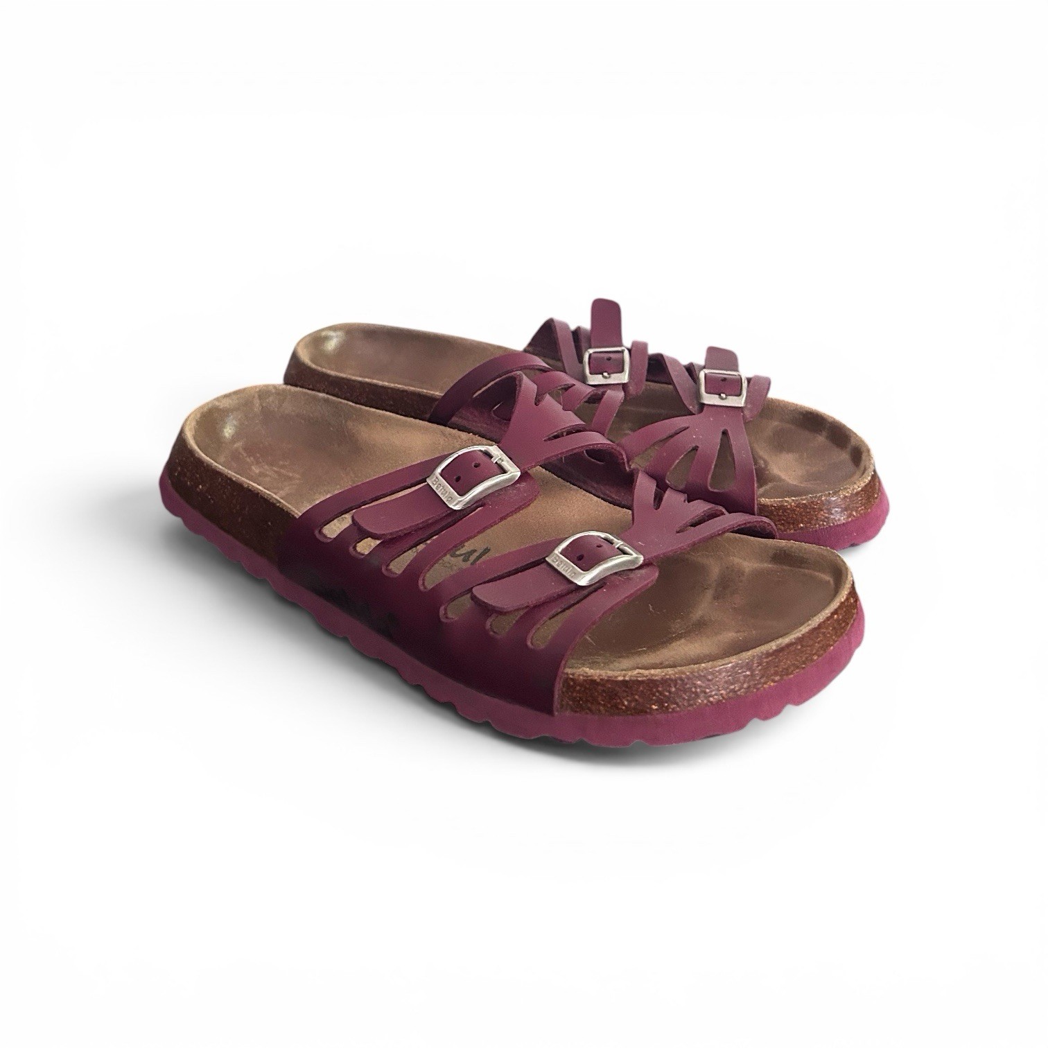 Betula by Birkenstock Womens Burgundy Buckle Slide Sandals Size 8 EU 39