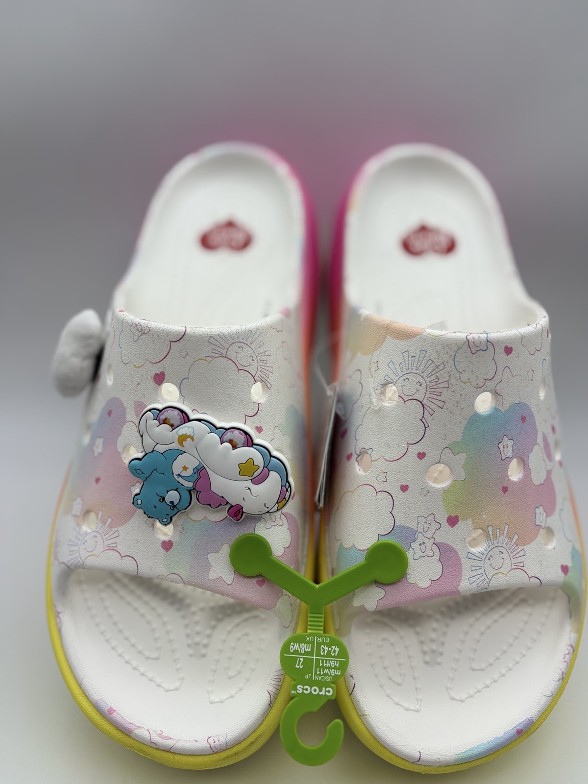 CROCS Care Bears 🐻 Stomp Slides Sandals 210108 White M9/W11 Platform NWT