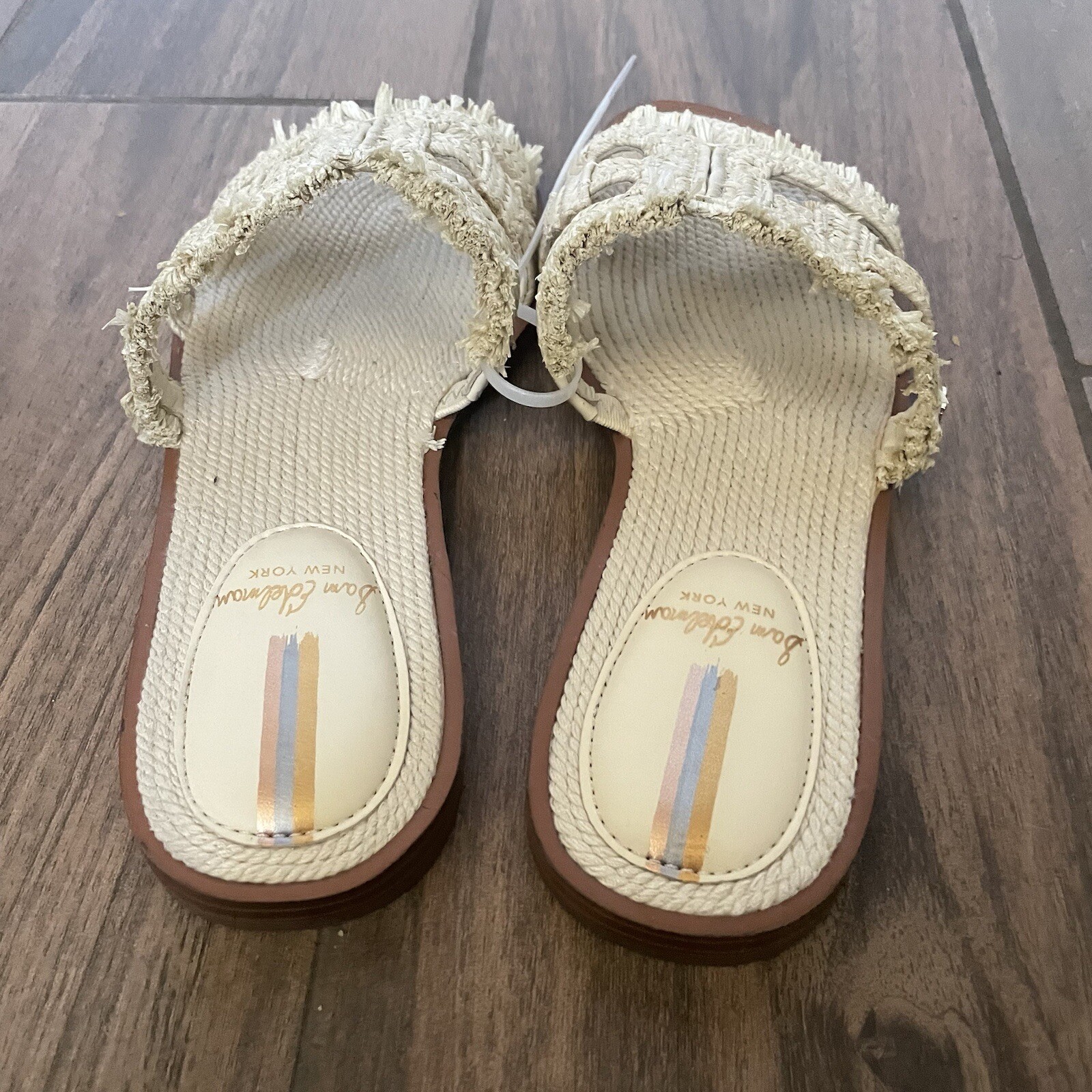 Sam Edelman Sandal Bay Natural Raffia Slide Size 5M Open Slip On Leather Flats