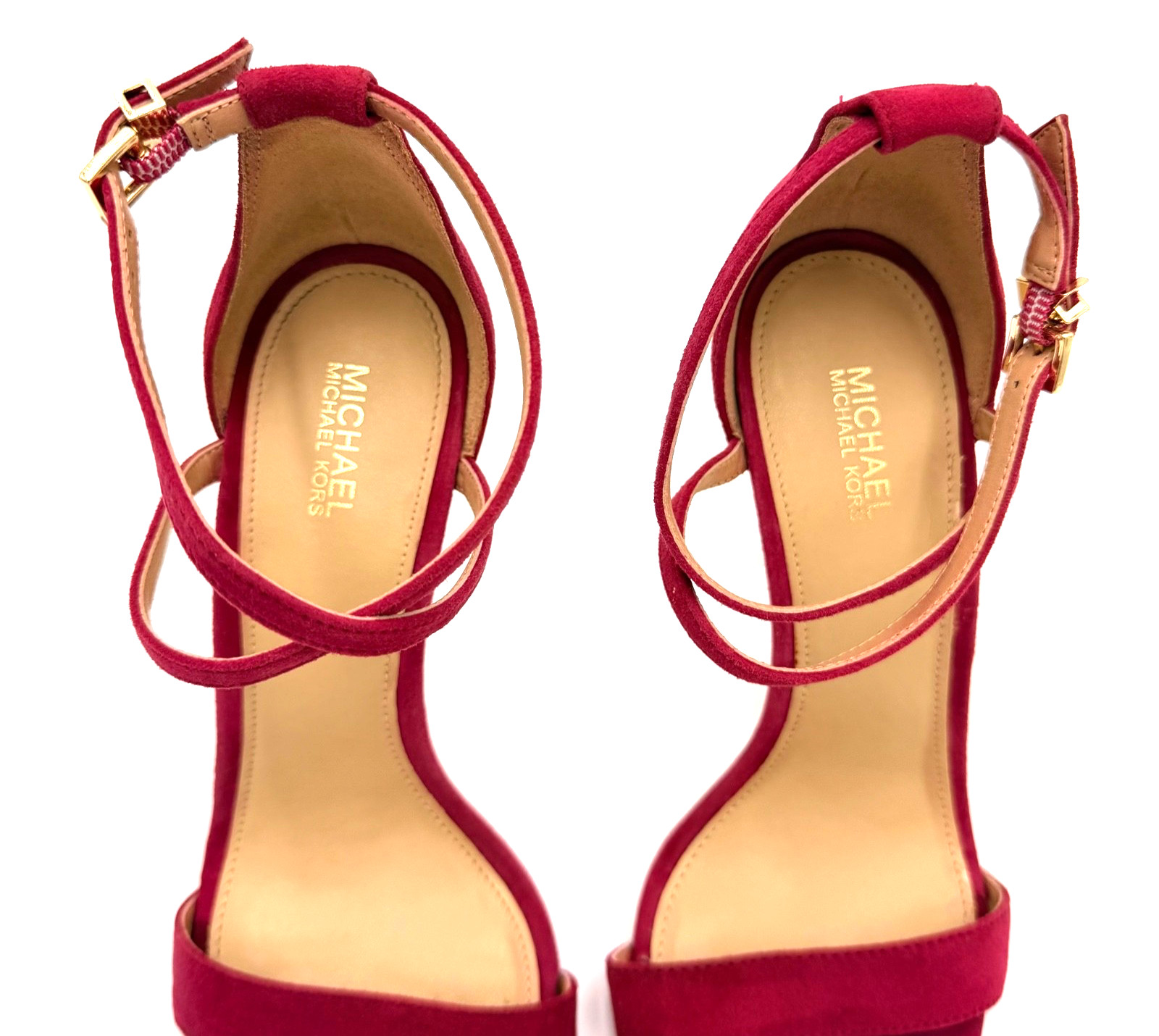 Michael Kors Burgundy Suede High Heel Open Toe Sandals Women’s Size 6M Pre Owned
