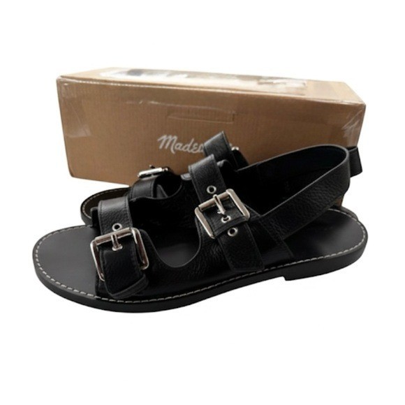 NWT Madewell Leather The Maude Double Strap Slingback Sandal Black Size 9.5