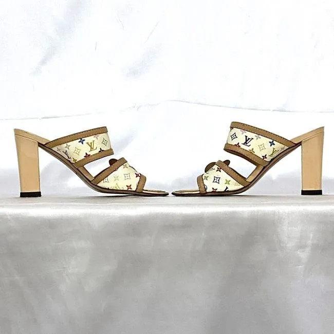 LOUIS VUITTON Monogram Multicolor Mule Sandals Beige White Size 35 US 5 Authenti