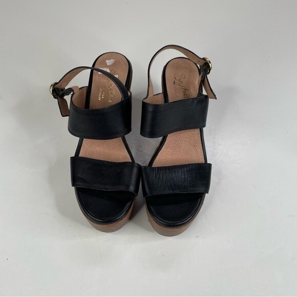 Seychelles Block Heel Black Leather Sandals Size 6.5
