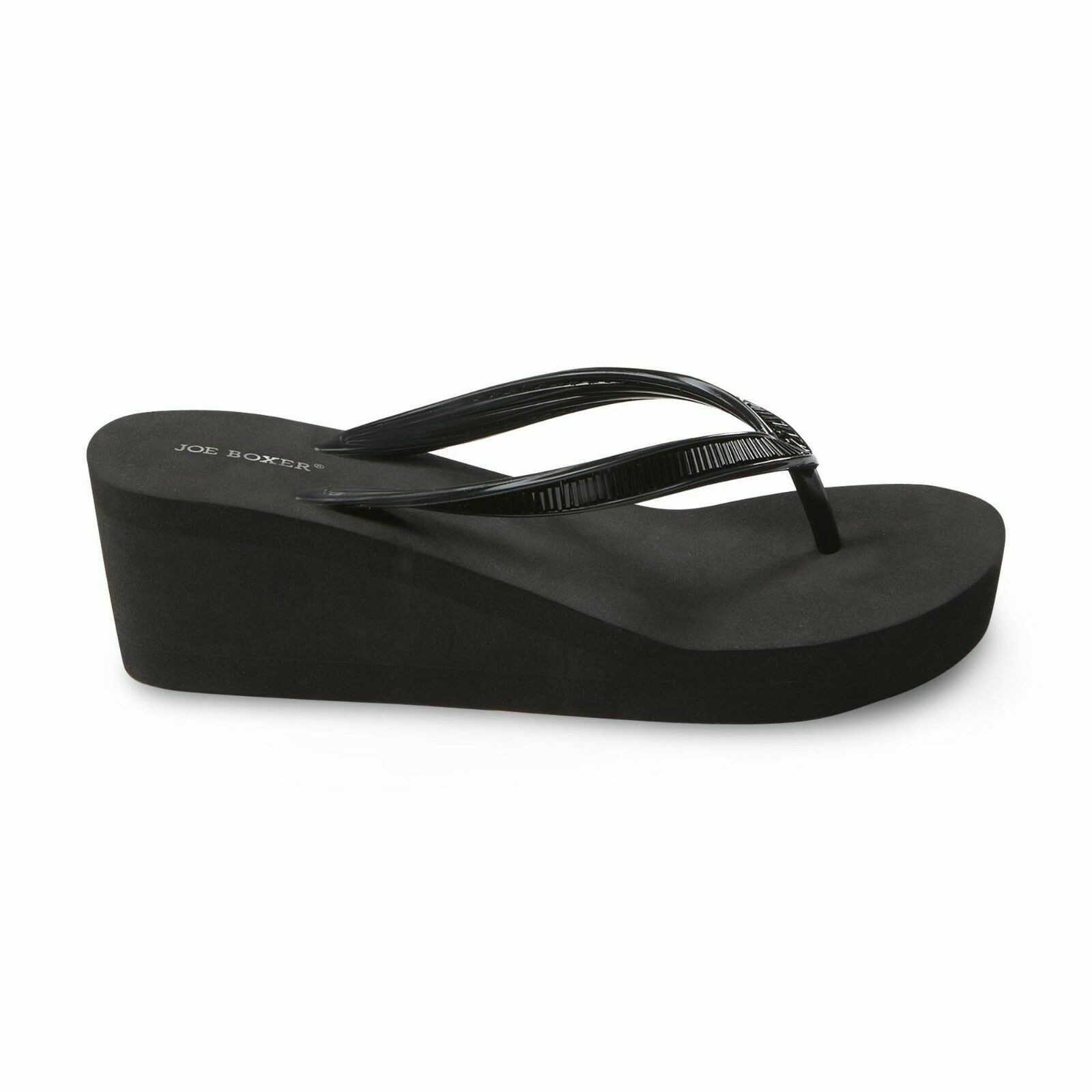 Joe Boxer Women’s Black Mabel Wedge Thong Beach Sandal / Slippers 7/8-11/12