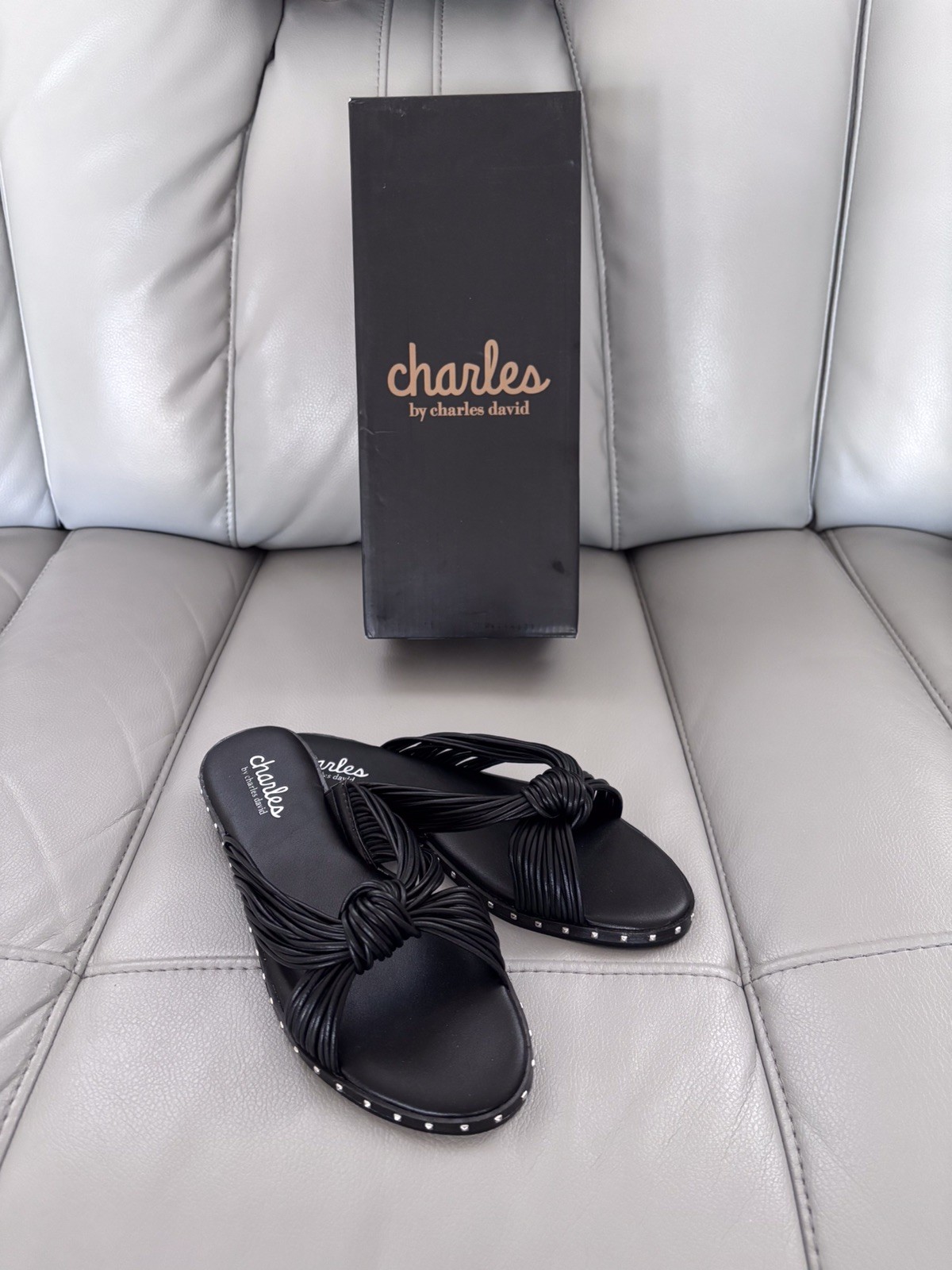 Charles David Rope Black Slide Sandals Size 6.5M NIB