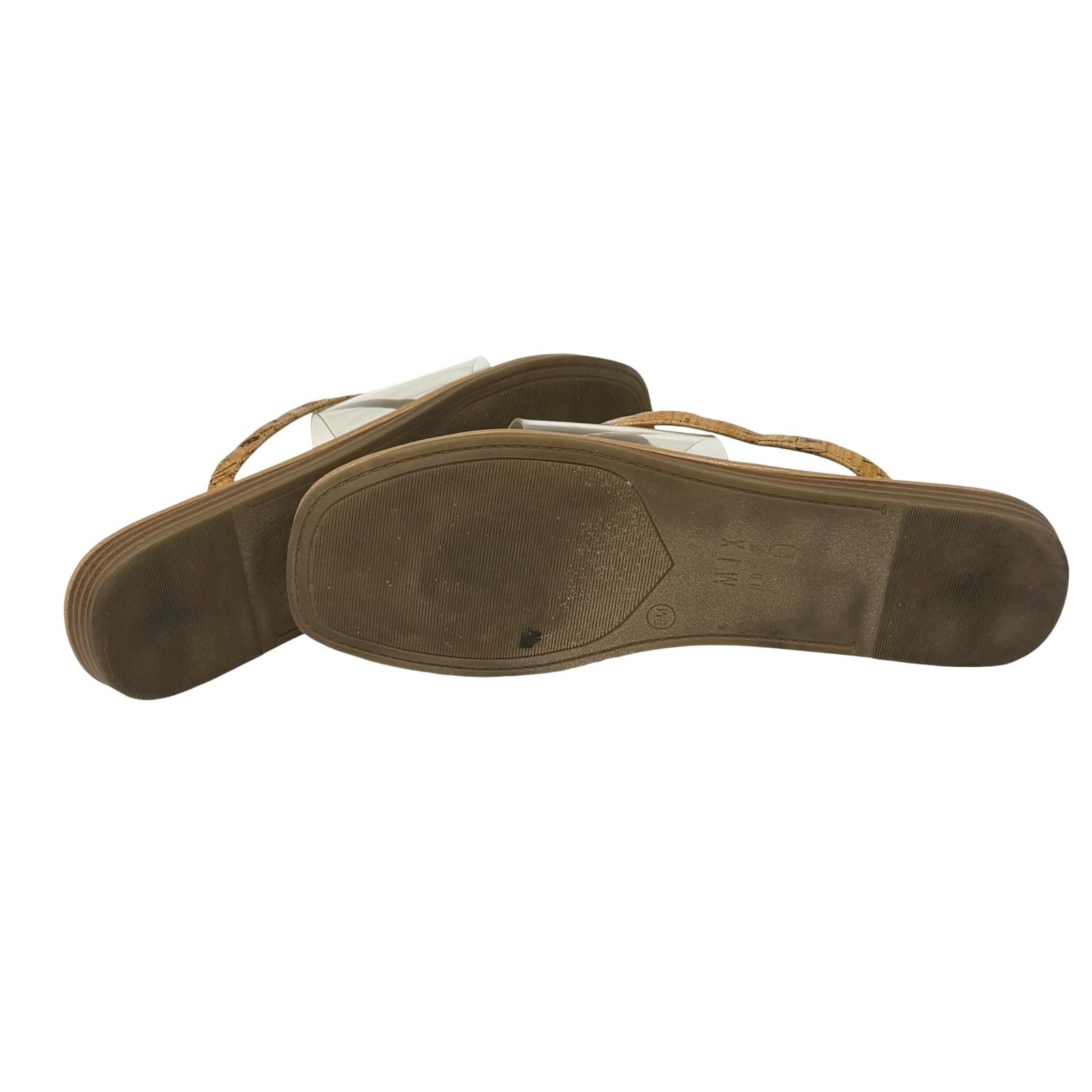Mix No. 6 Women’s Tan Clear Cork Print Thong Square Toe Flat Sandals Size 9M