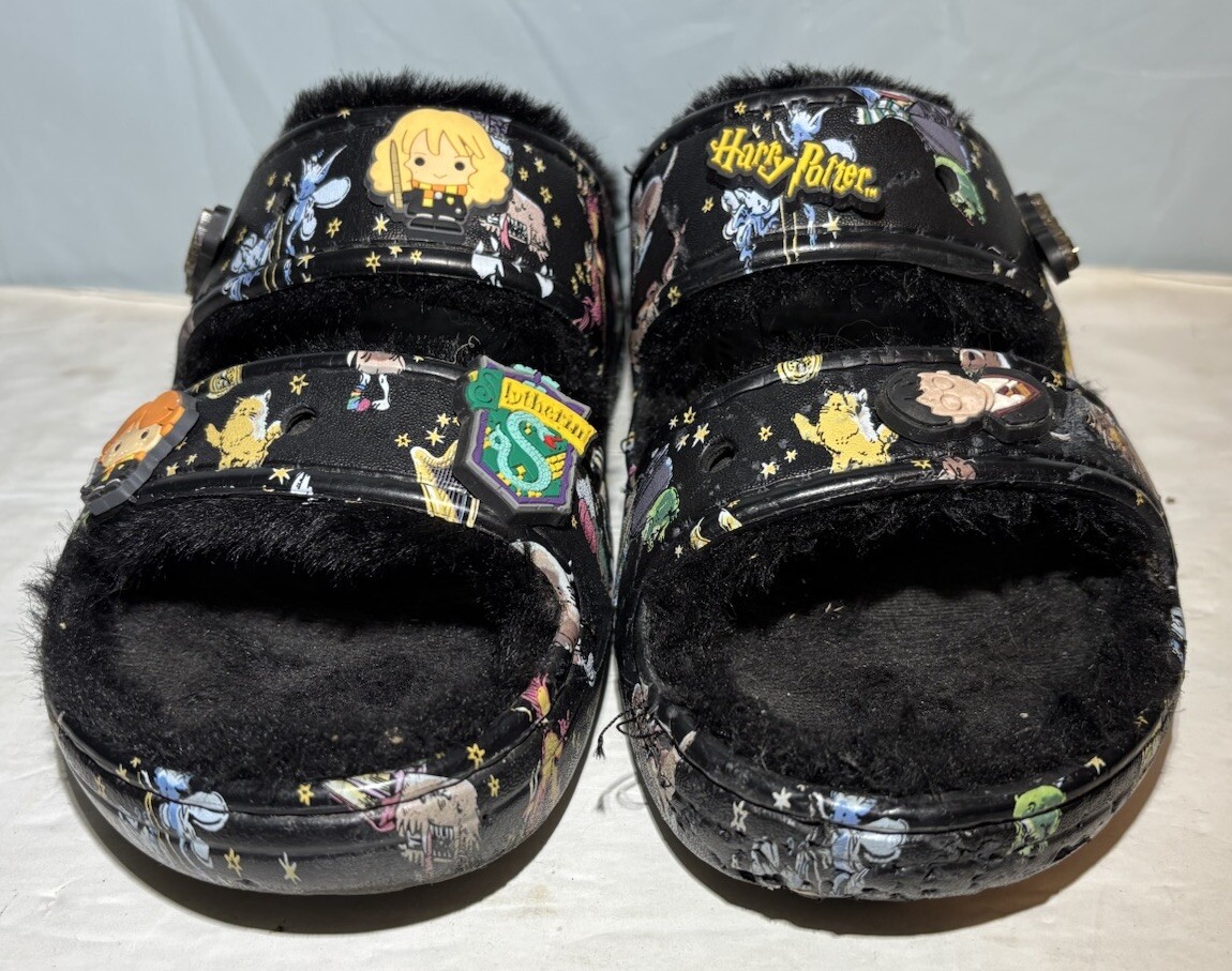 Crocs Vera Bradley Harry Potter Slide Sandals Fur Lined Black Women Size 7 Men 5