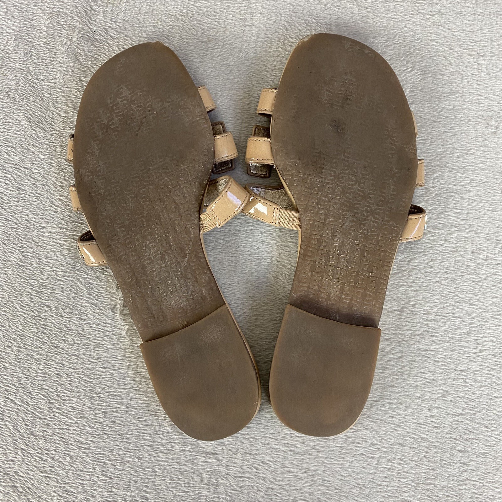 Sam Edelman Bay Womens Slide Sandals Size 8.5 M Tan Patent Leather Flats Slip On
