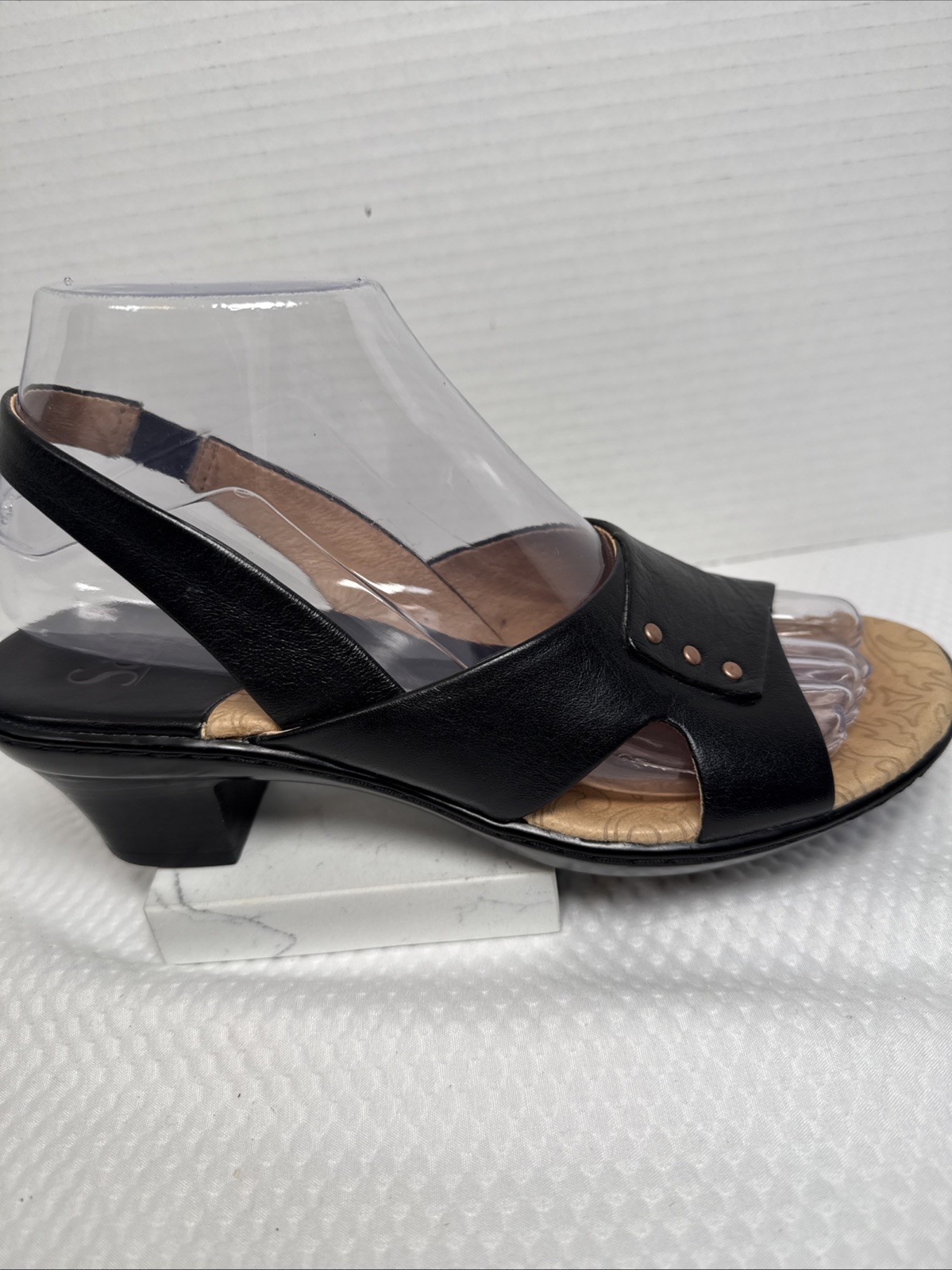Sofft Angelina Slingback Sandals 7M Black Leather 1.25″ Heel Comfort Shoes