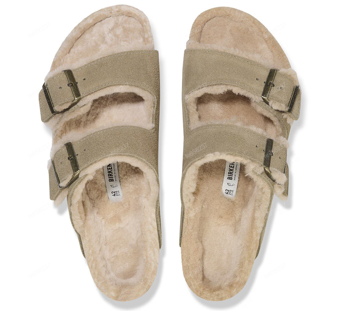 Birkenstock Arizona Shearling Suede Leather Taupe Unisex Comfort Sandals SZ37-40