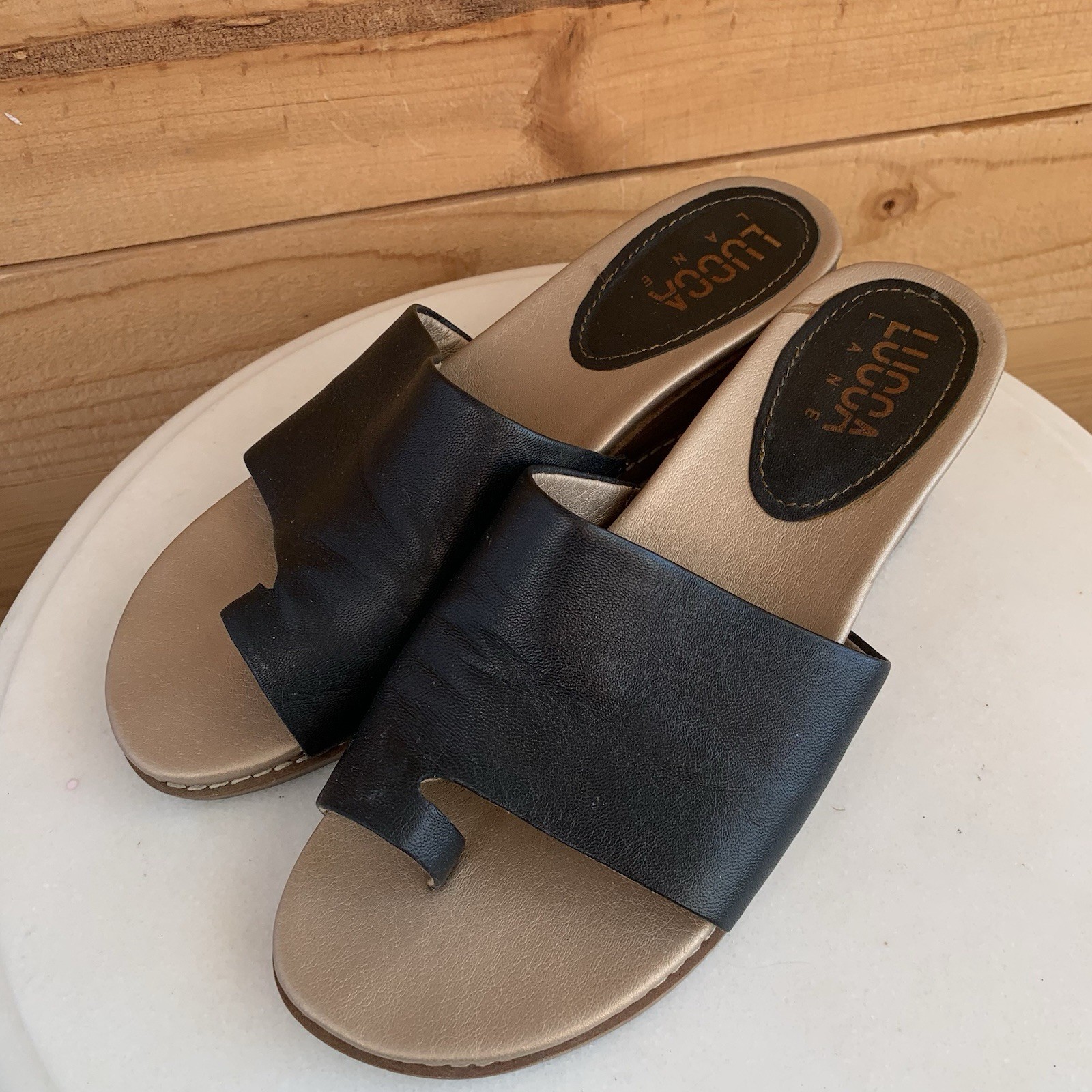 Lucca Lane Leather Wrap Sandals 8m Wynona Toe Loop Boho Hippie Grunge Slides