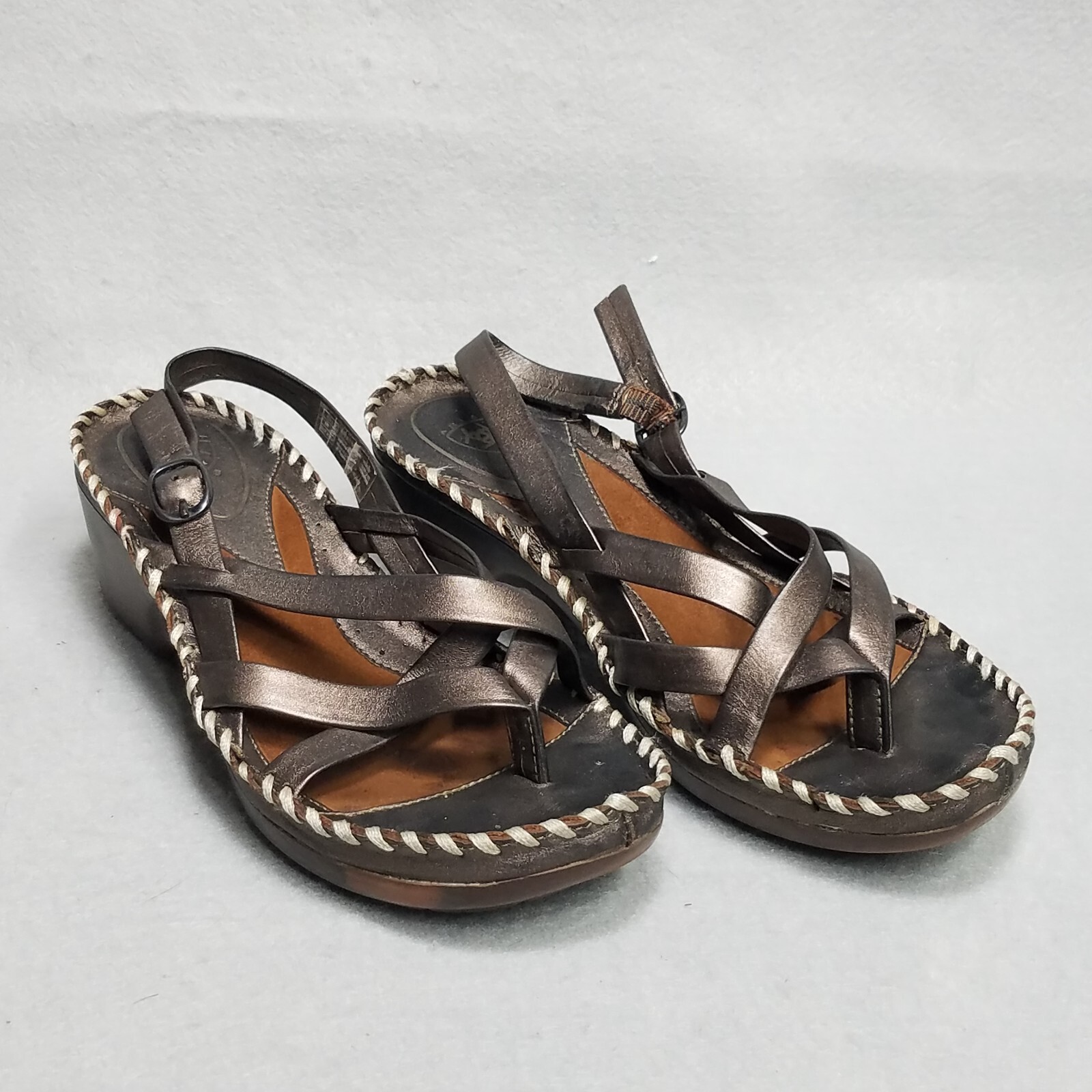Ariat Thong Sandals Sz 6.5 B Brown Flip Flop Wedge Heel Slingback Western