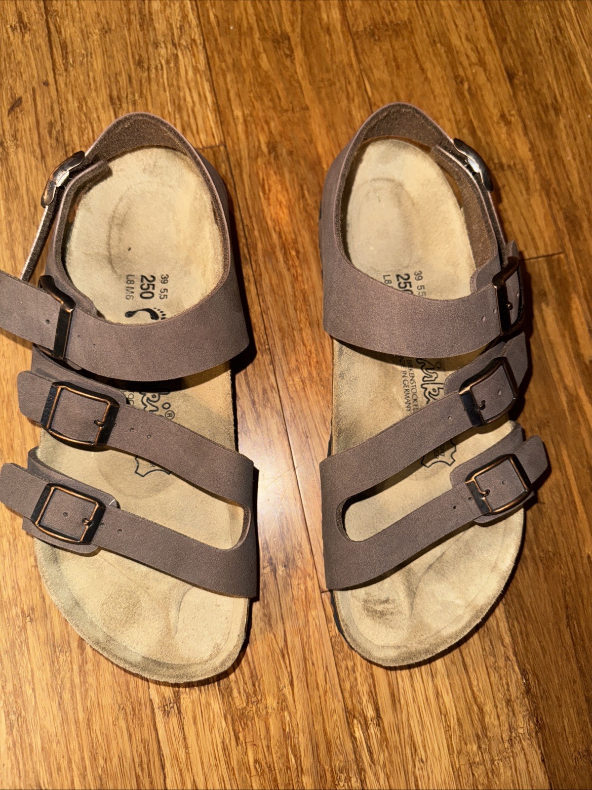 Birki’s 250 Original Birkenstock Fussbett Sandals Women’s L8 M6 Brown 3 Strap
