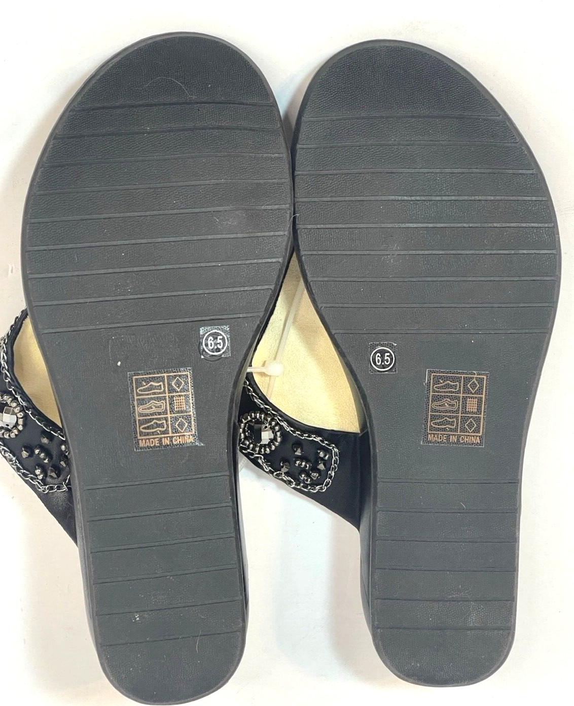 Women’s Good Choice Sandals Beaded Low Wide Wedge Brown Size 6.5 New W/out Tags