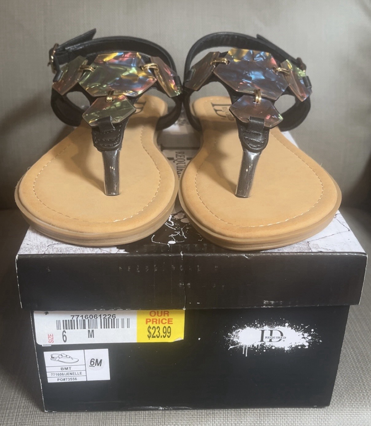 Women’s Black Sandals Size 6 Flat Casual Dress Thong – Jenelle – By ID Required