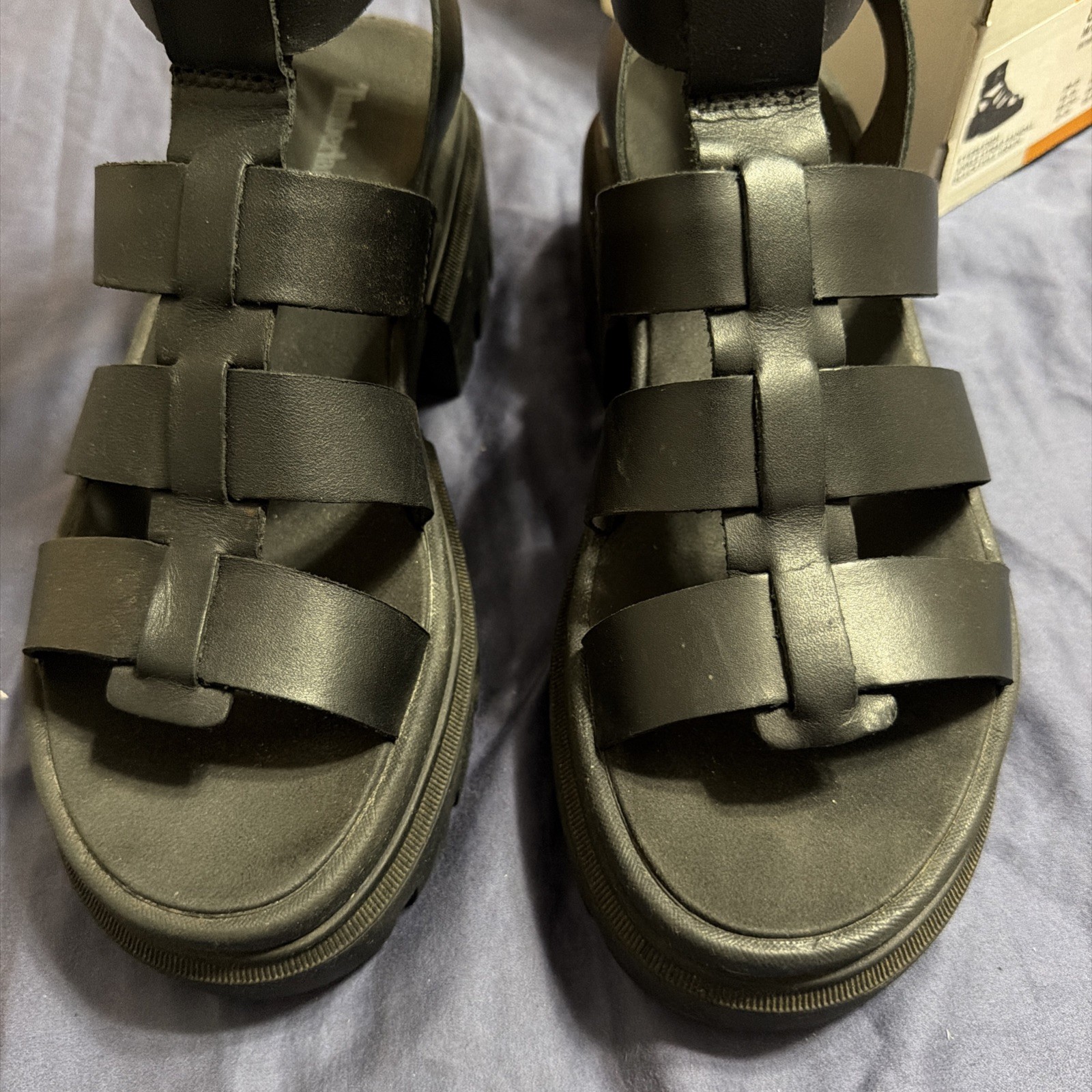 Timberland Women’s Everleigh Gladiator Sandals Black Leather Size 9 likenew wbox