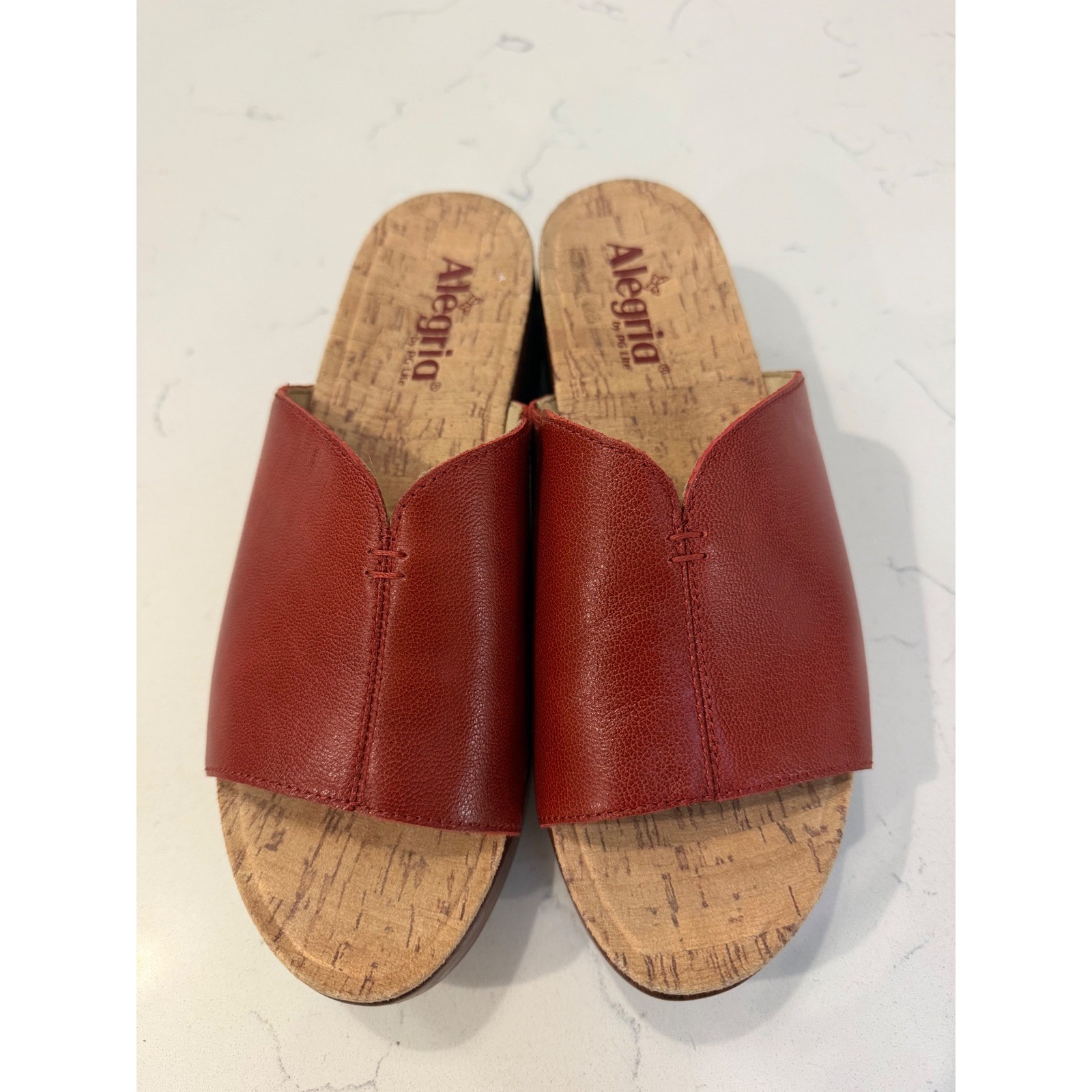 Alegria Red Leather Cork Wedge Slide Sandals TRI-6107 Womens 38