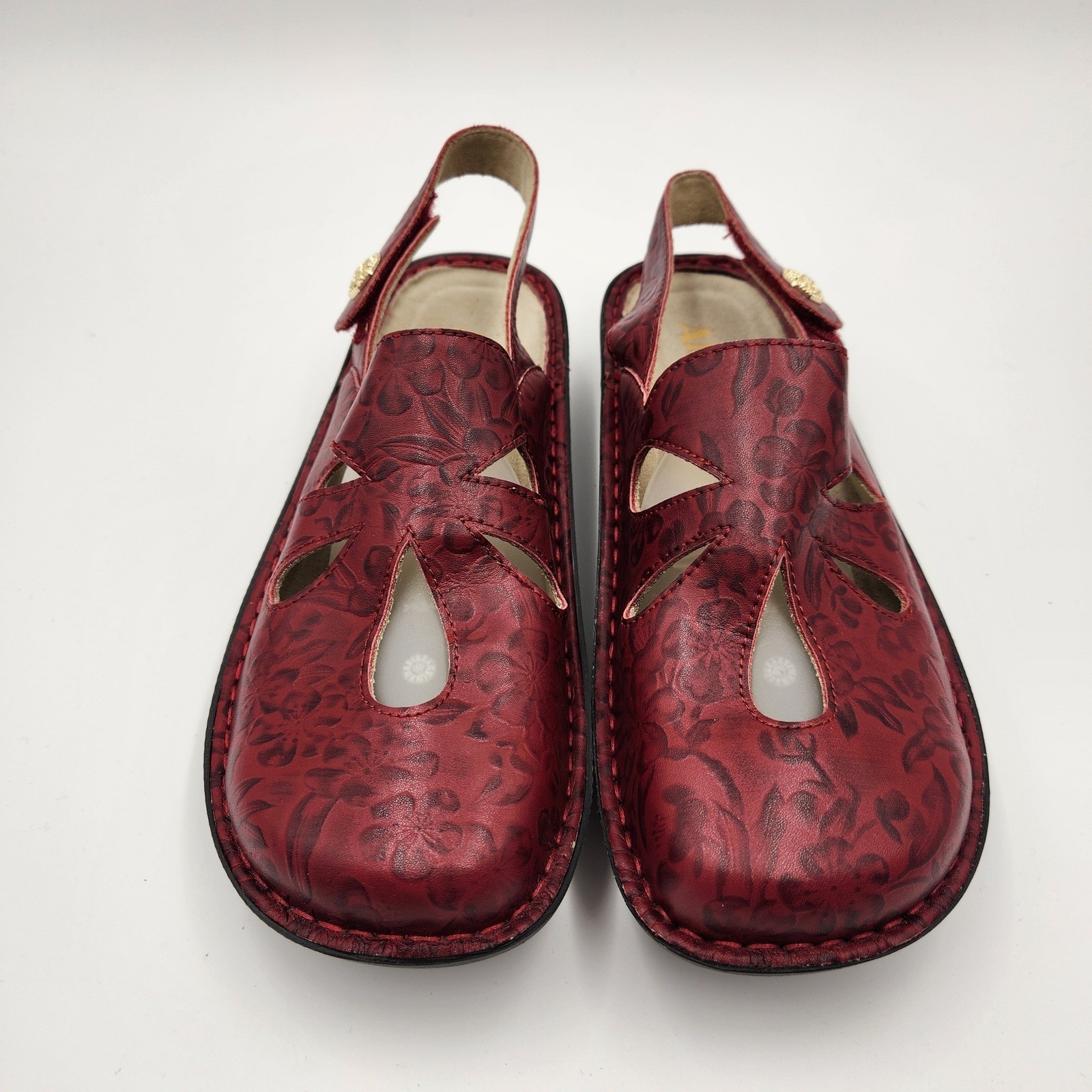 Alegria Linda Red Floral Embossed Leather Slingback Sandals Clogs LND-6300XW 39