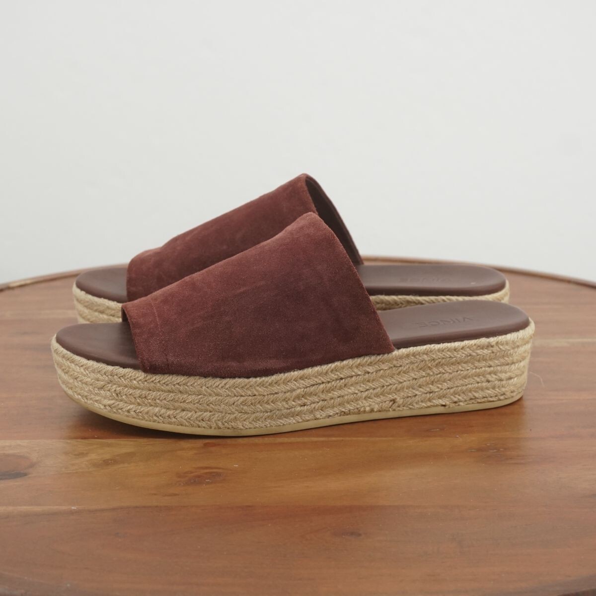 Vince Womens Solana Espadrille Sandals Slides Platform Maroon Red Suede Sz 9.5M