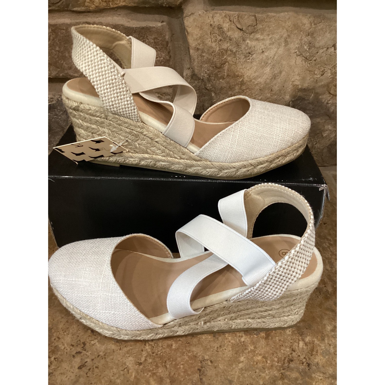 Mysoft Womens Espadrille Wedge Sandals Beige JDS04 Cross Strap Size 8 NEW