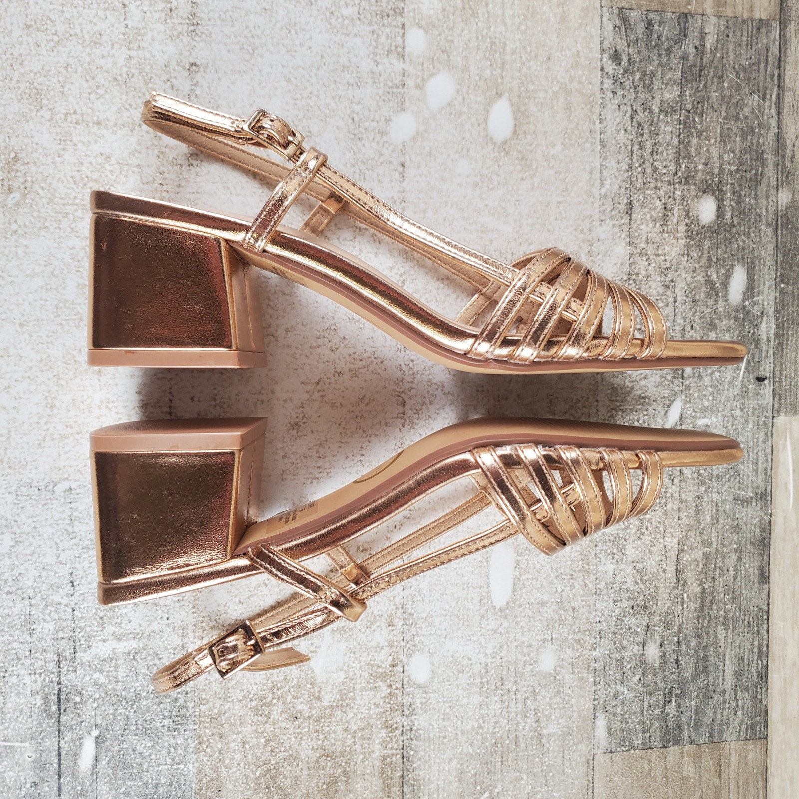 Journee Shayana Womens Heel Sandals Sz 7 M Rose Gold Buckle Slingback Block Heel