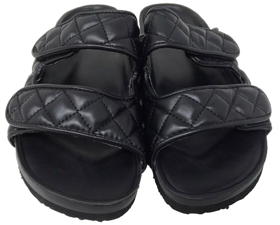 Madden Girl Women’s Briaa Double Strap Quilted Slide Sandals Black Size:6.5 88E
