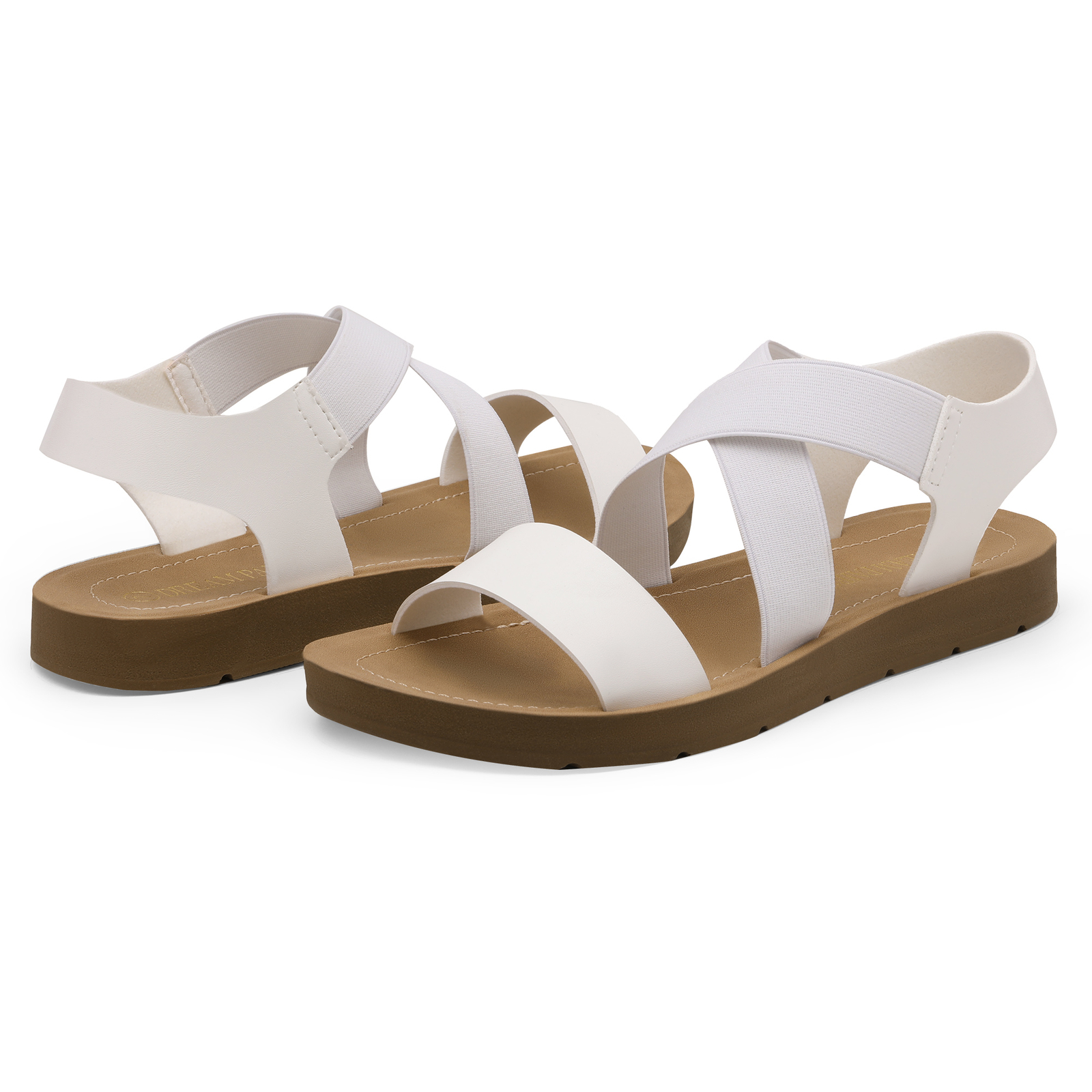 Women Elastic Ankle Strap Flat Sandals Pull On Beach Summer Casual Dress Shoes