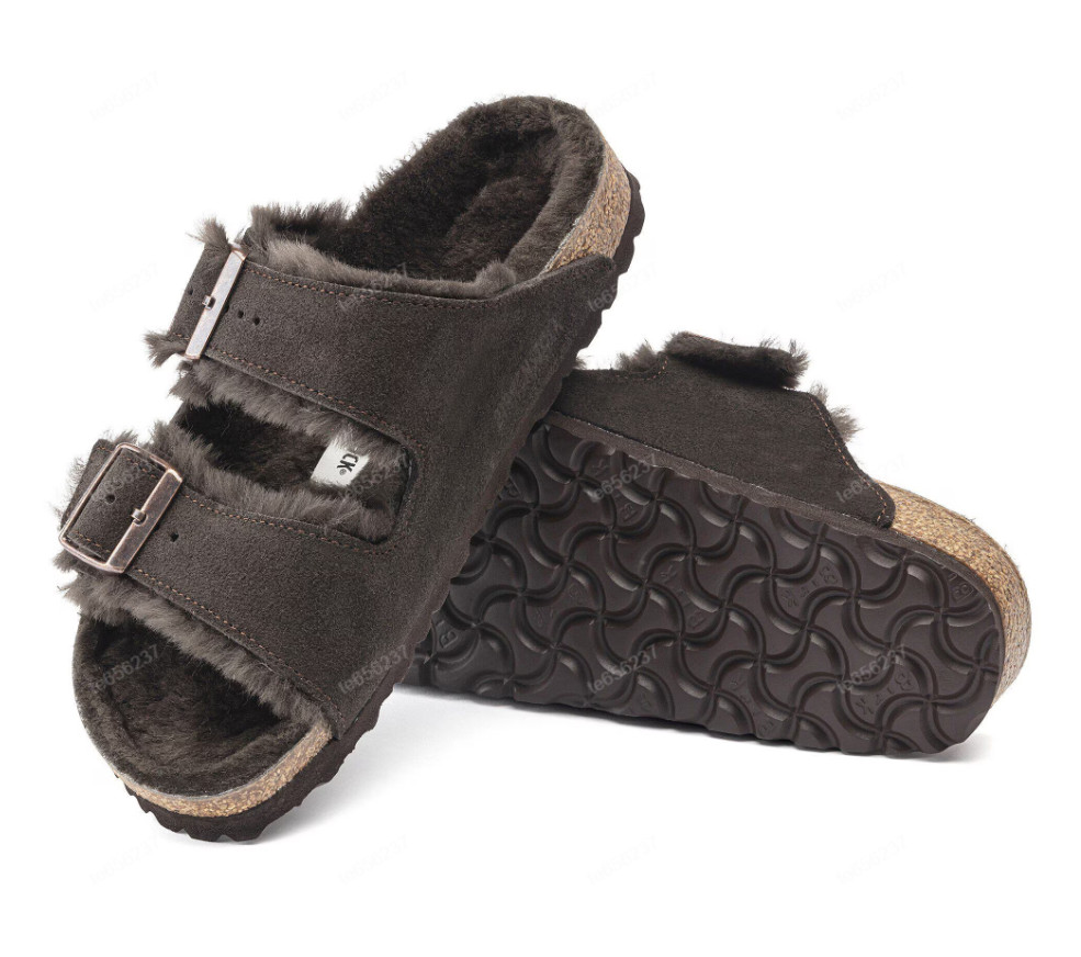 Birkenstock Arizona Shearling Suede Leather Mocca Unisex Comfort Sandals SZ37-40