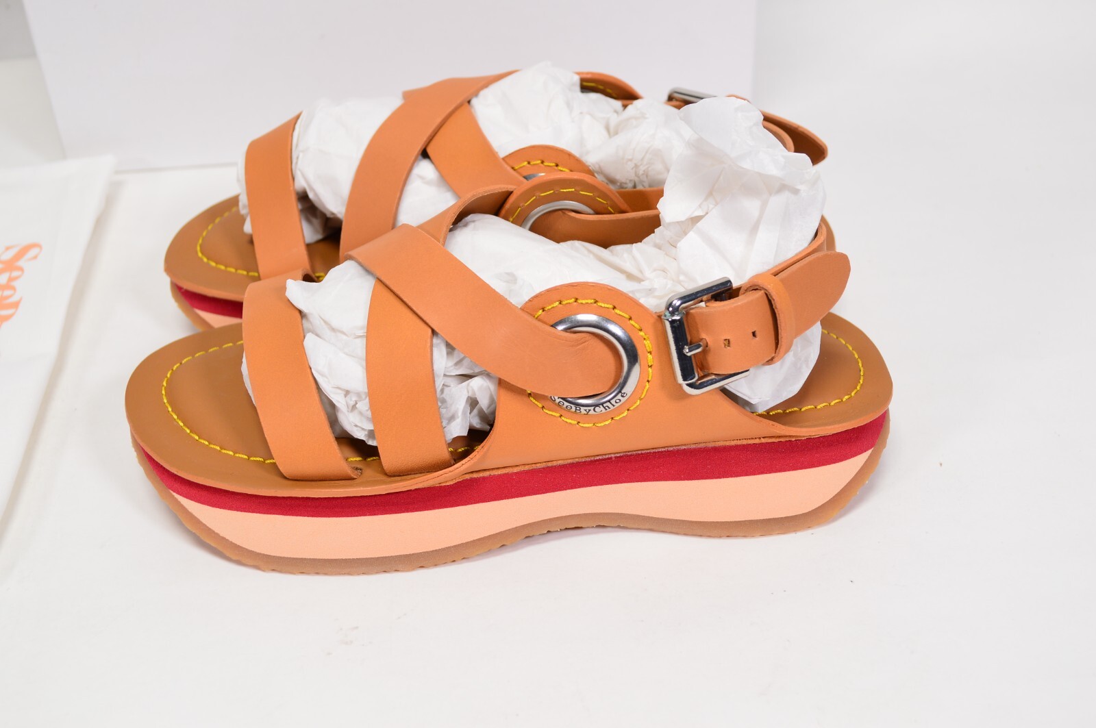 NIB See By Chloe Ysee Sandal Crisscross Flatform Tan Light Brown Size 38EU/US 8