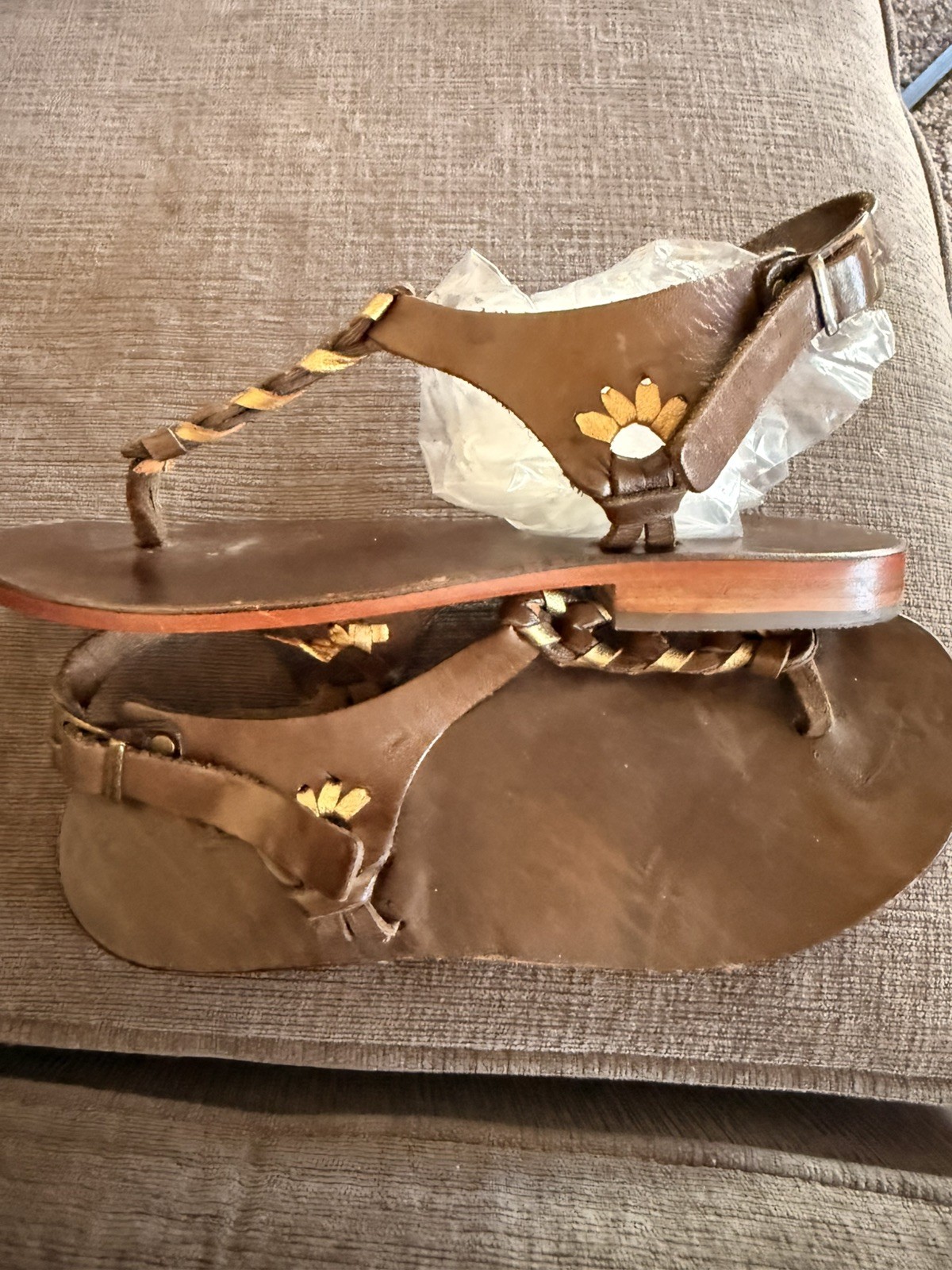 BODRUM Handmade Brown Leather Flip Flops W Size 39 US 7 Turkey
