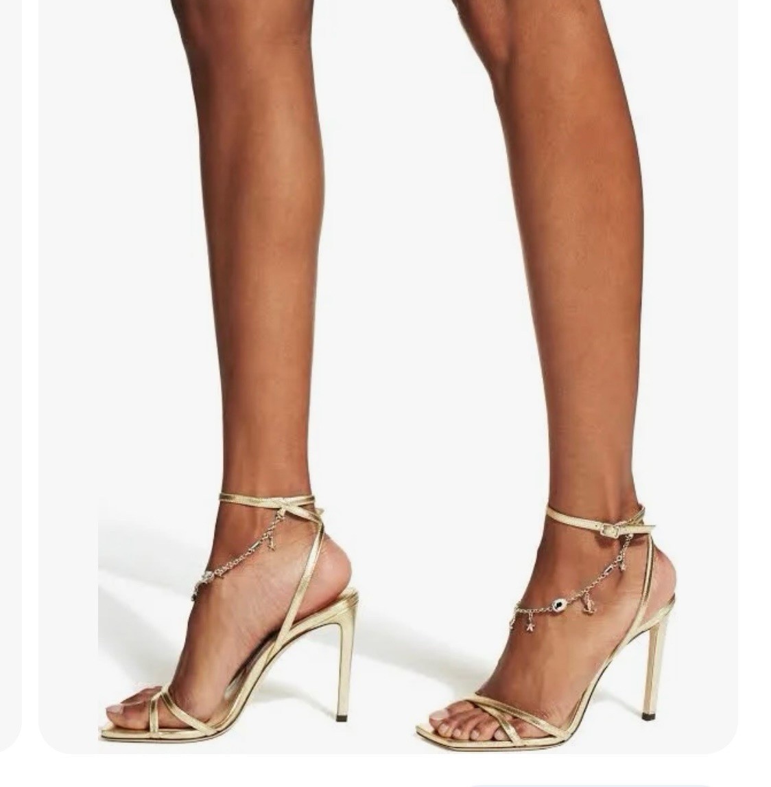 Jimmy Choo Metz Style Leather Stiletto Heel Sandals With Chain – Gold Size 37