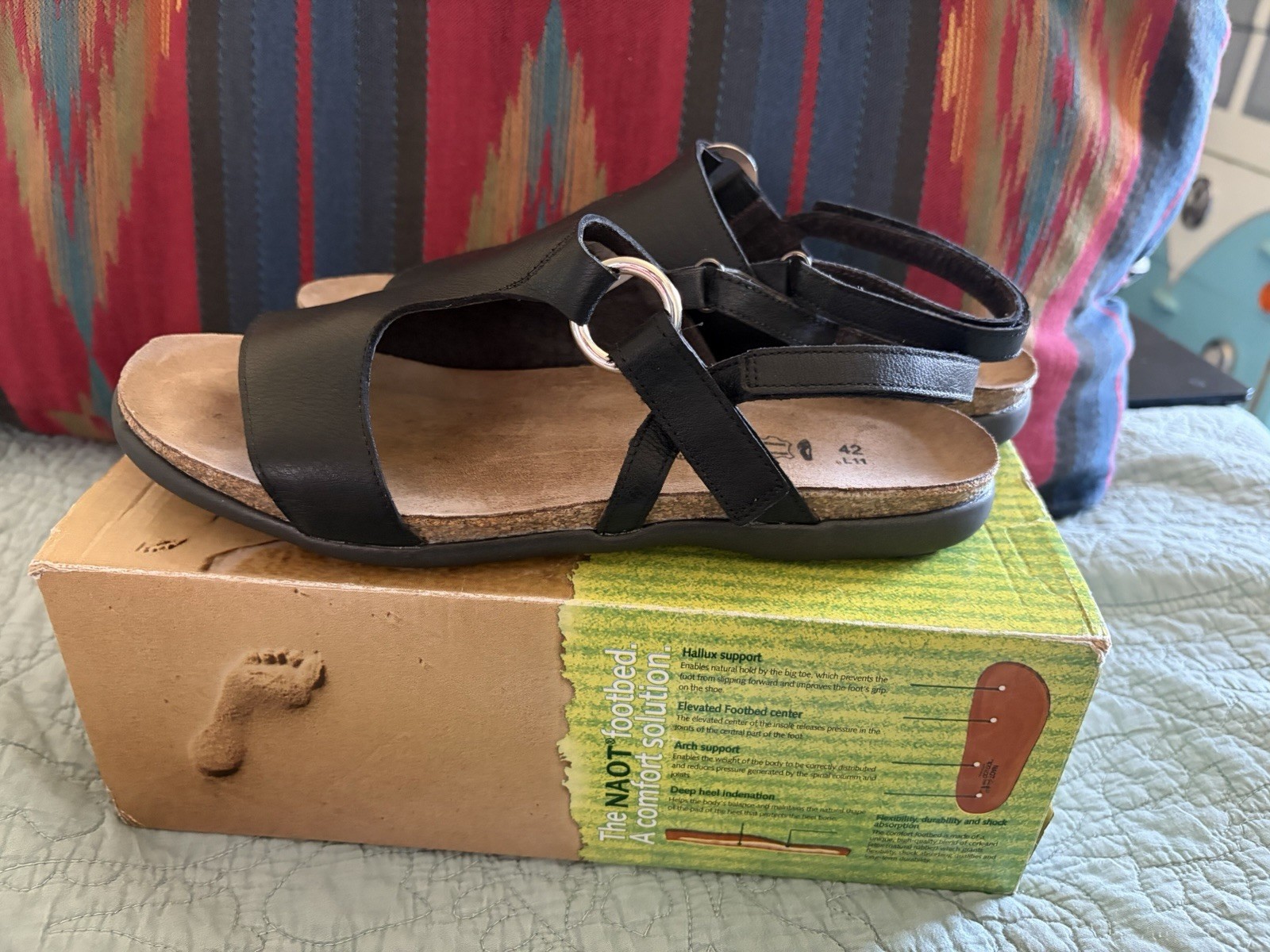 NWT/B Naot Olivia Sandal , Black Leather , Sz 42 / US 10-11