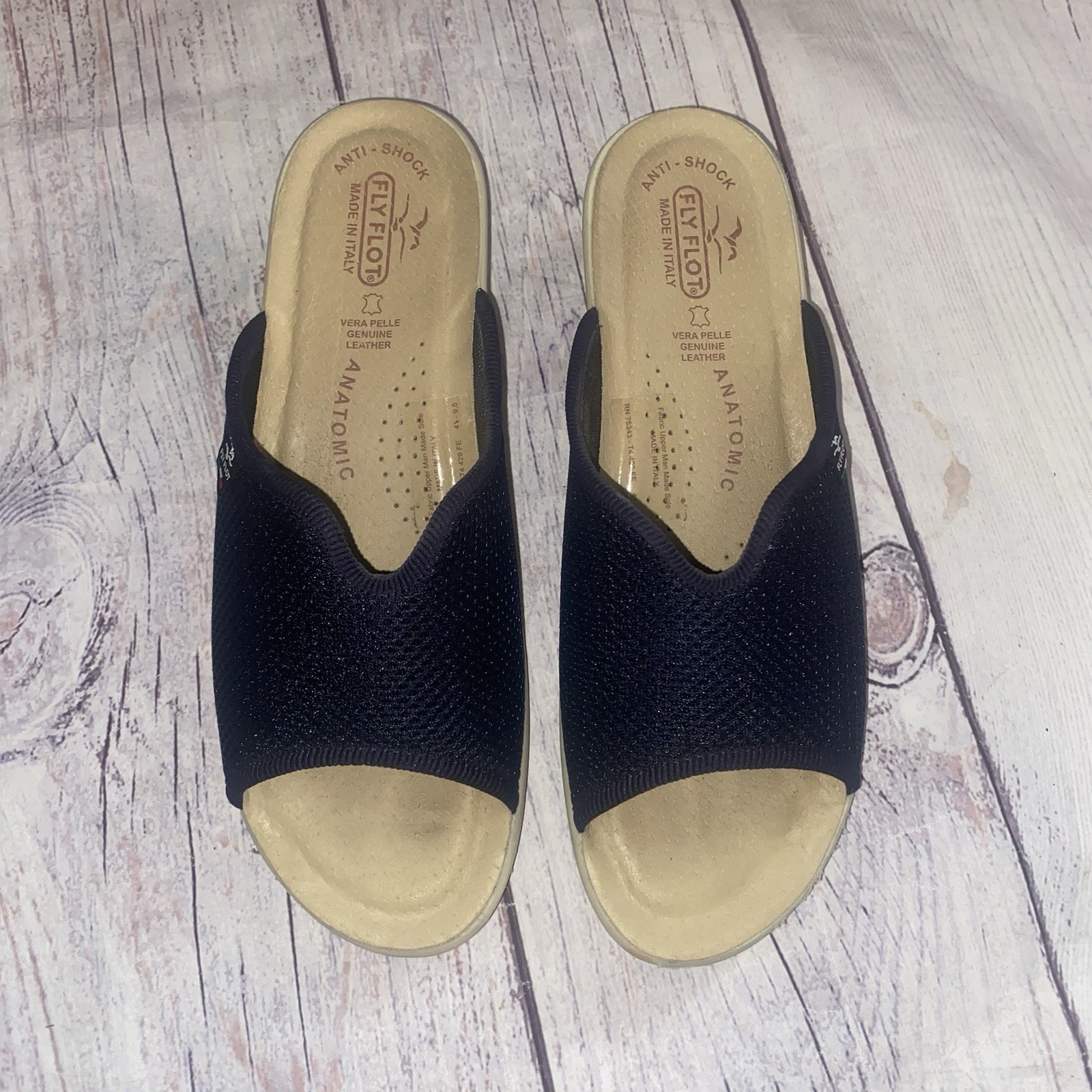 FLY FLOT Womens 9 Mesh Microfiber Sandals Slides Black EU 40