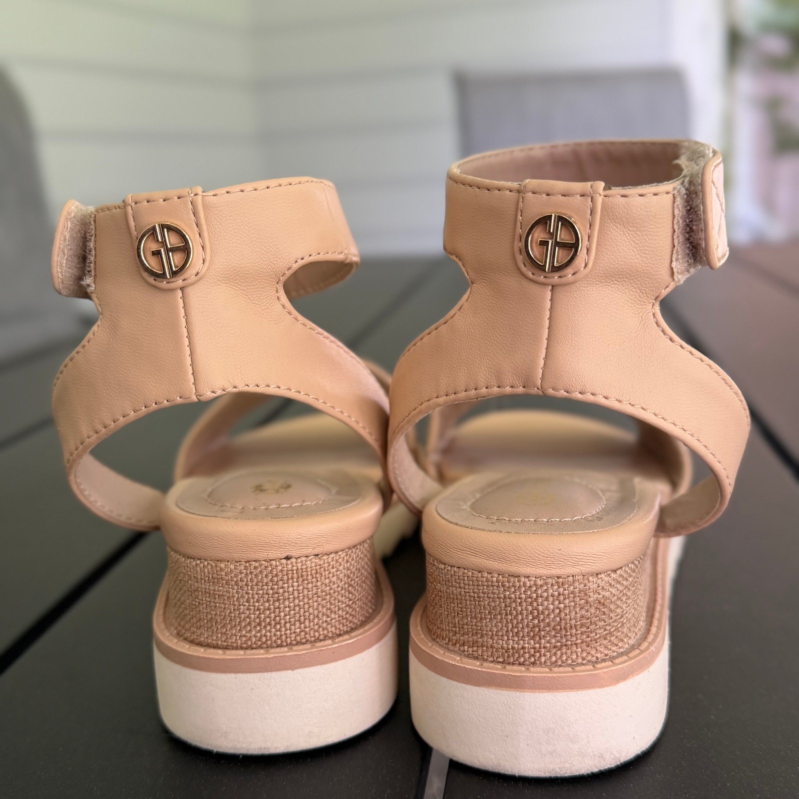 Giani Bernini Nude Platform Wedge Sandals Womens Size 6 Espadrille Ankle Strap